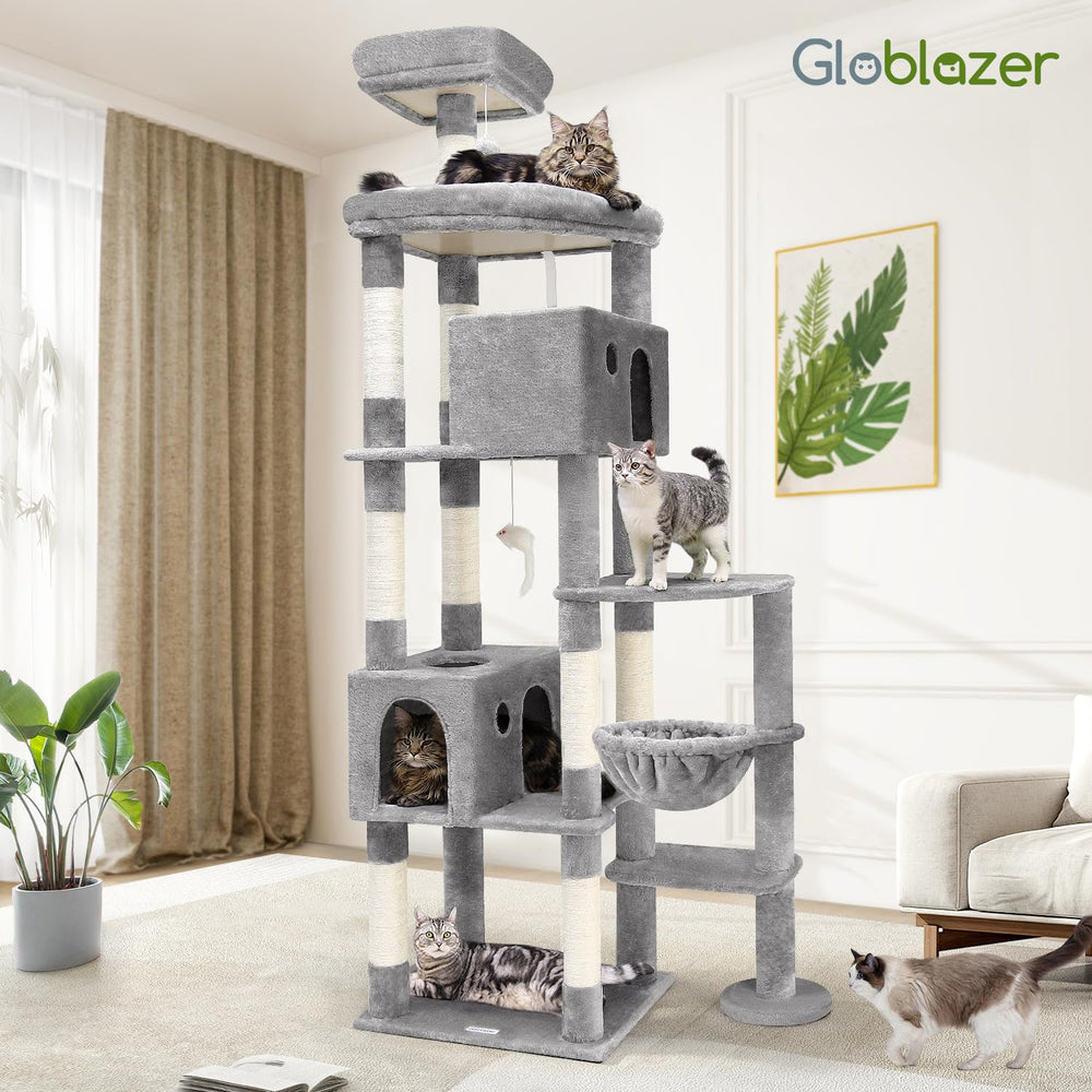 Globlazer Giant Cat Tree in light grey complements home decor.