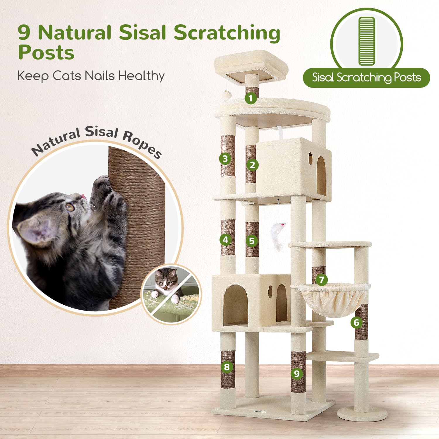 Globlazer Giant Cat Tree nine sisal scratching posts for healthy nail care