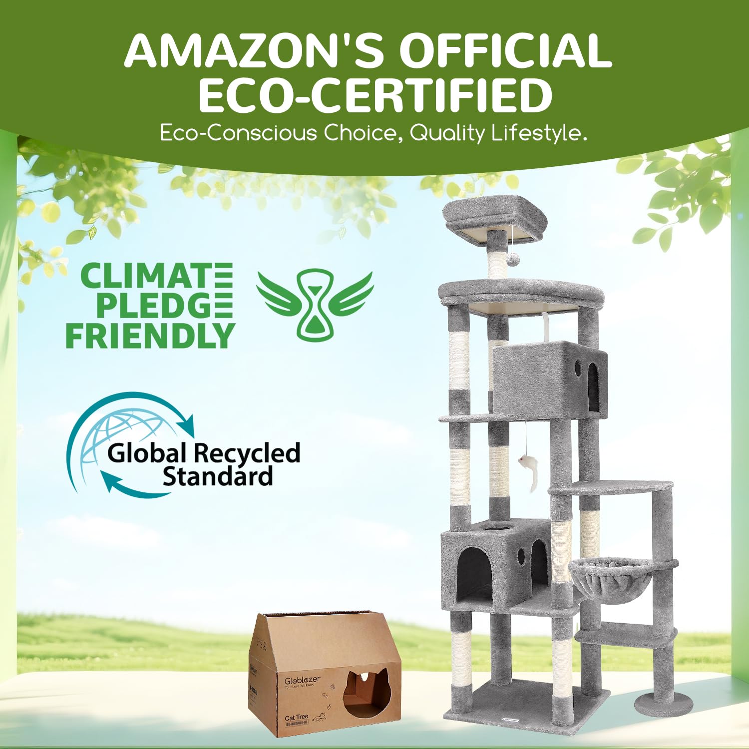 Globlazer Giant Cat Tree's trapezoidal base ensures stable play.