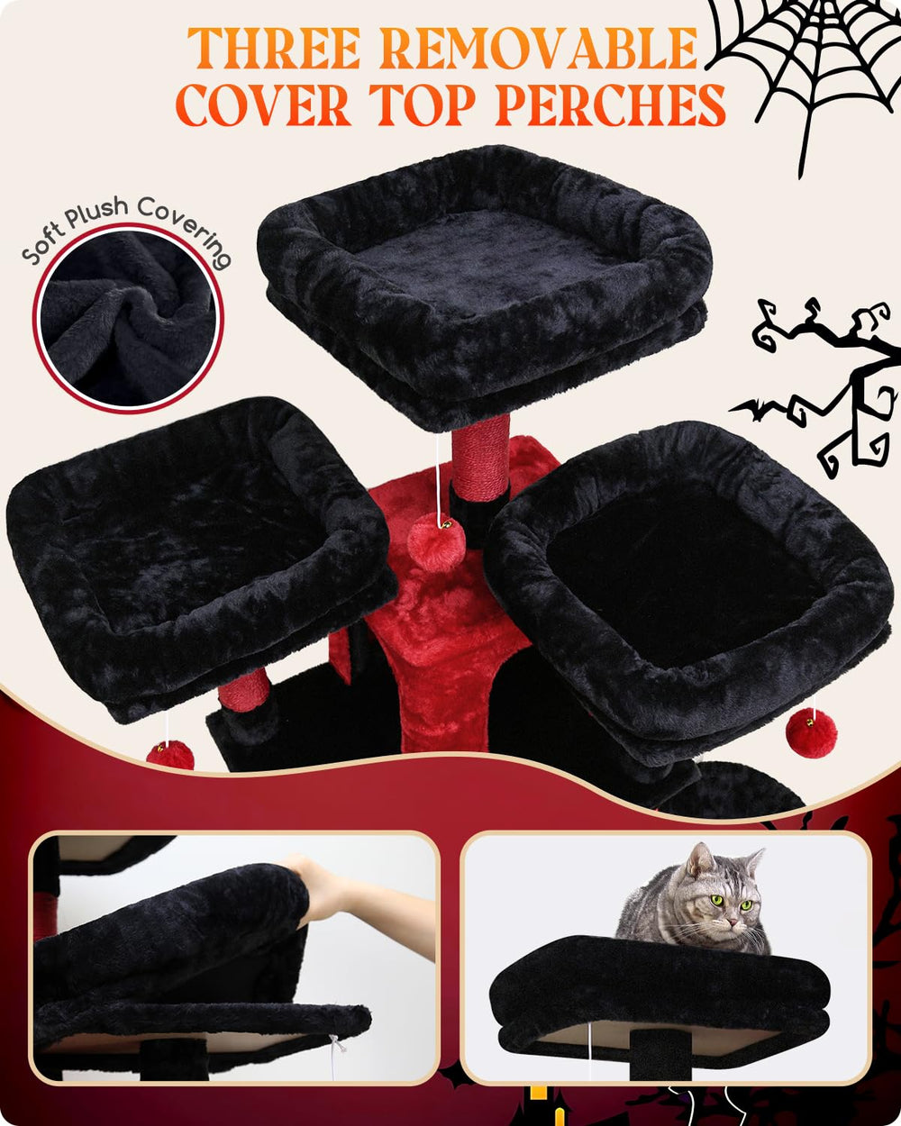 Globlazer Gothic Cat Tree condos offer private retreats for relaxed lounging.