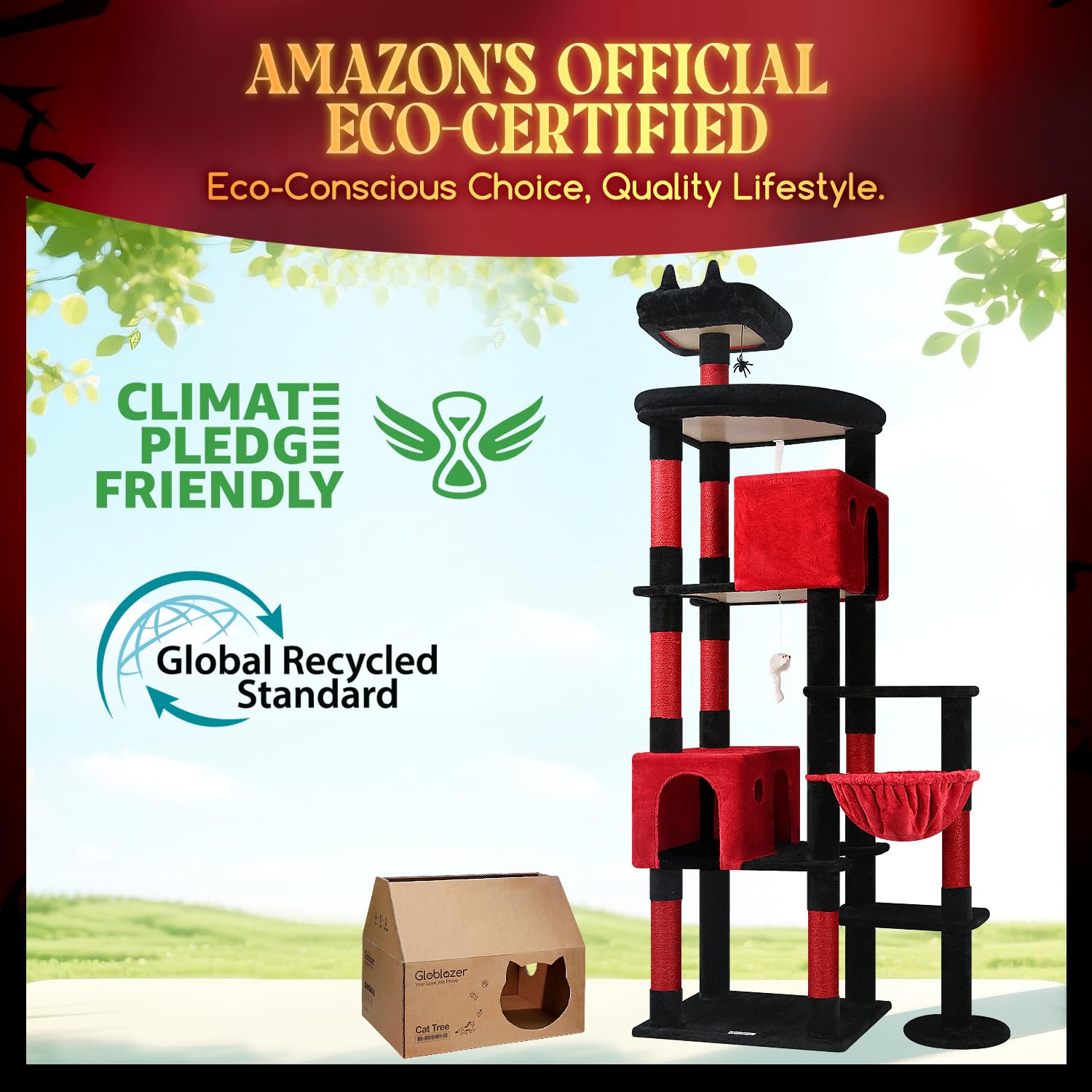 Globlazer Gothic Giant Cat Tree sisal-posts-9 features nine scratching posts for healthy claws.