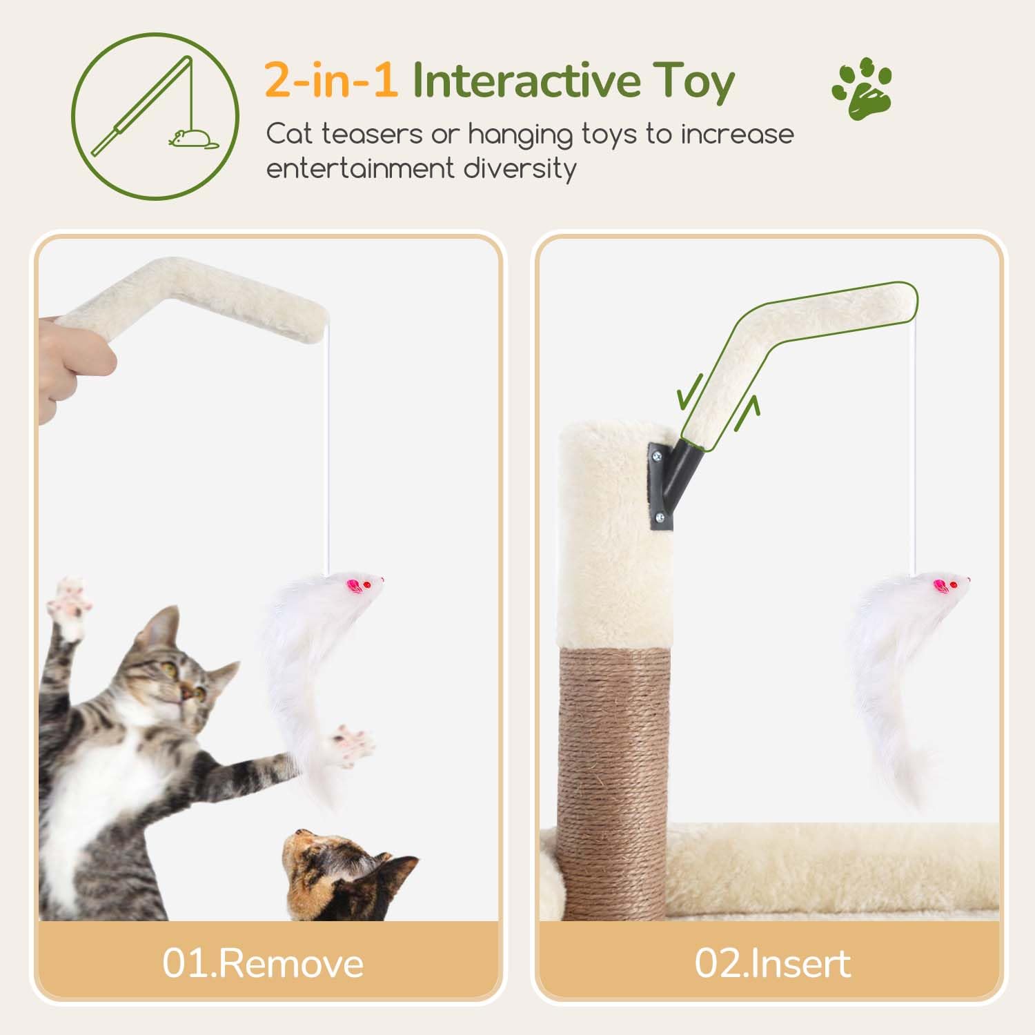 Globlazer Large Cat Tree Tower cat teaser wand for interactive play