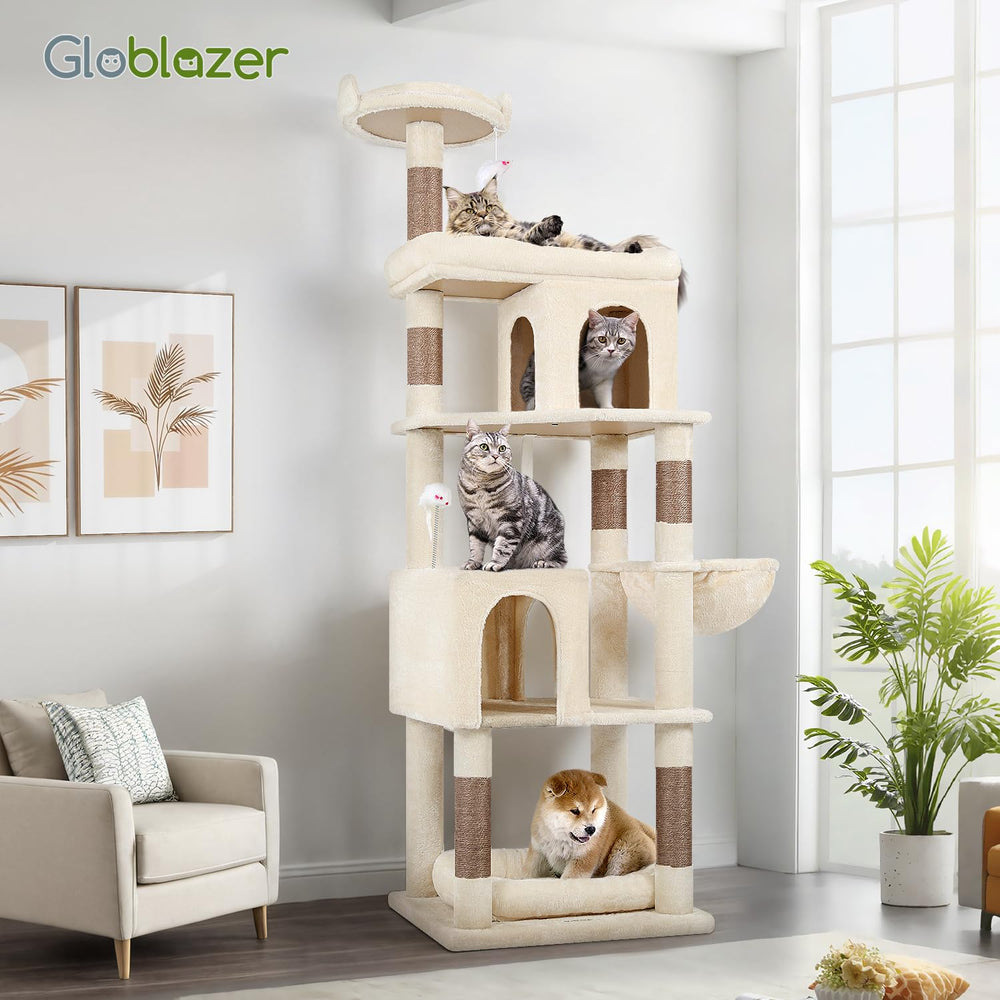 Globlazer S72 72-inch cat tree height suits tall breeds like Maine Coons.