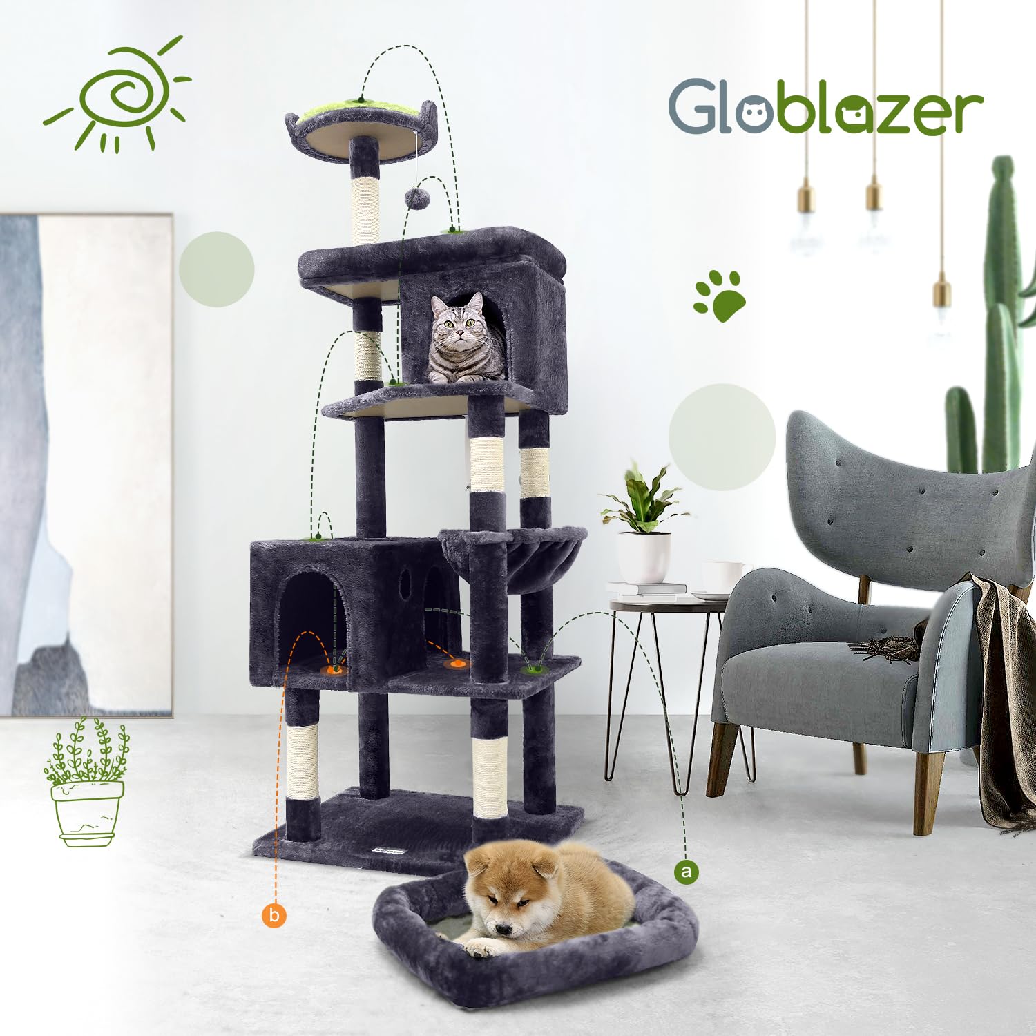 Globlazer S72 built-in hammock adds cozy, relaxing perches between levels.