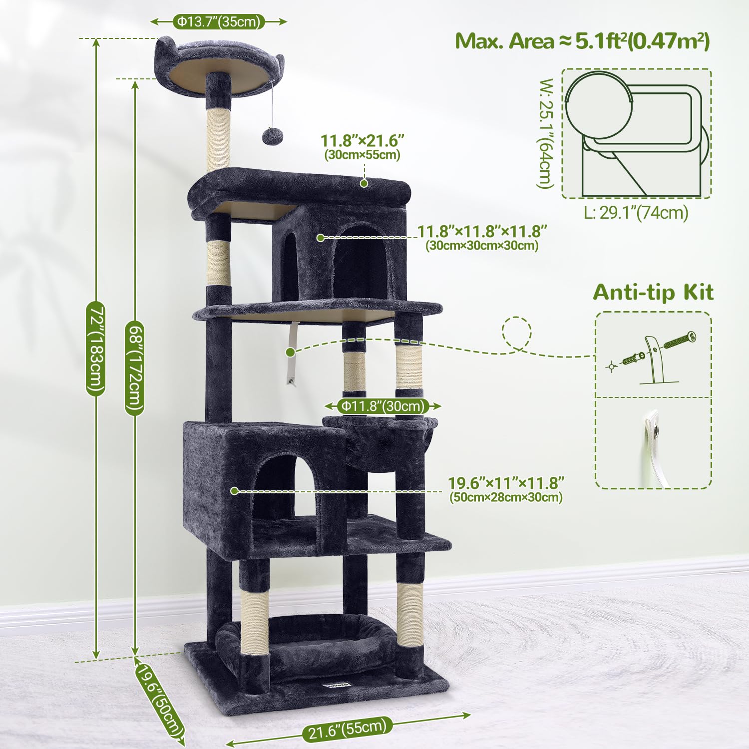 Globlazer S72 six scratching posts invite extended play and surface variety.