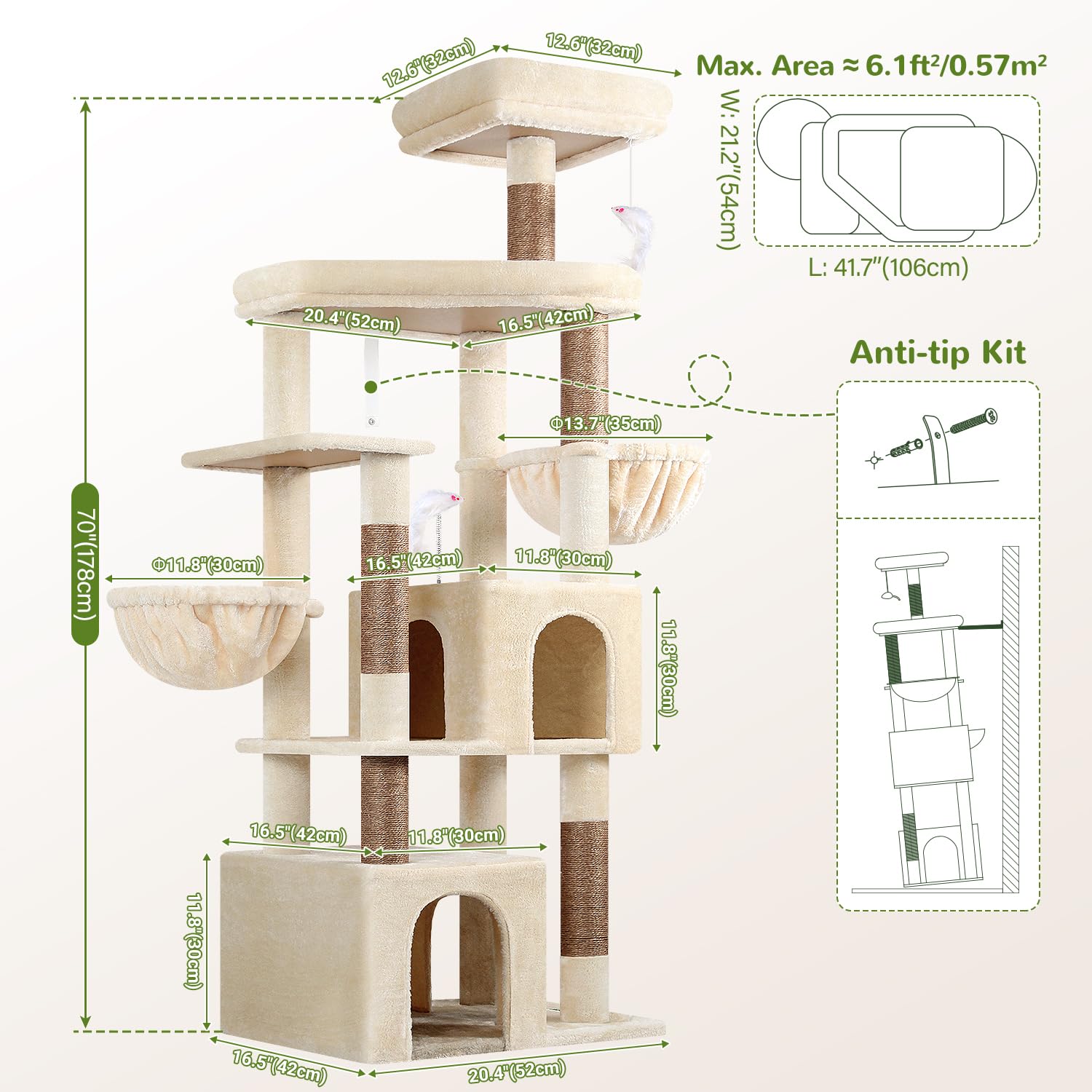 Globlazer sturdy cat tree beige color blends with home decor while supporting big cats.