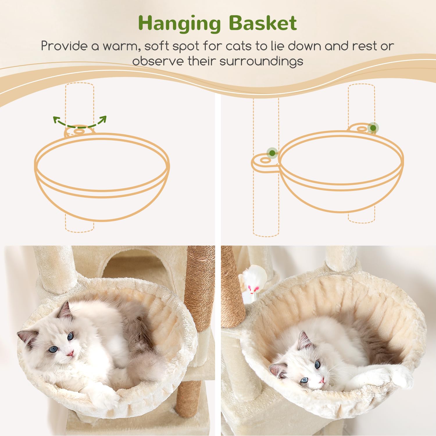 Globlazer sturdy cat tree enlarged base enhances stability during play and rest.