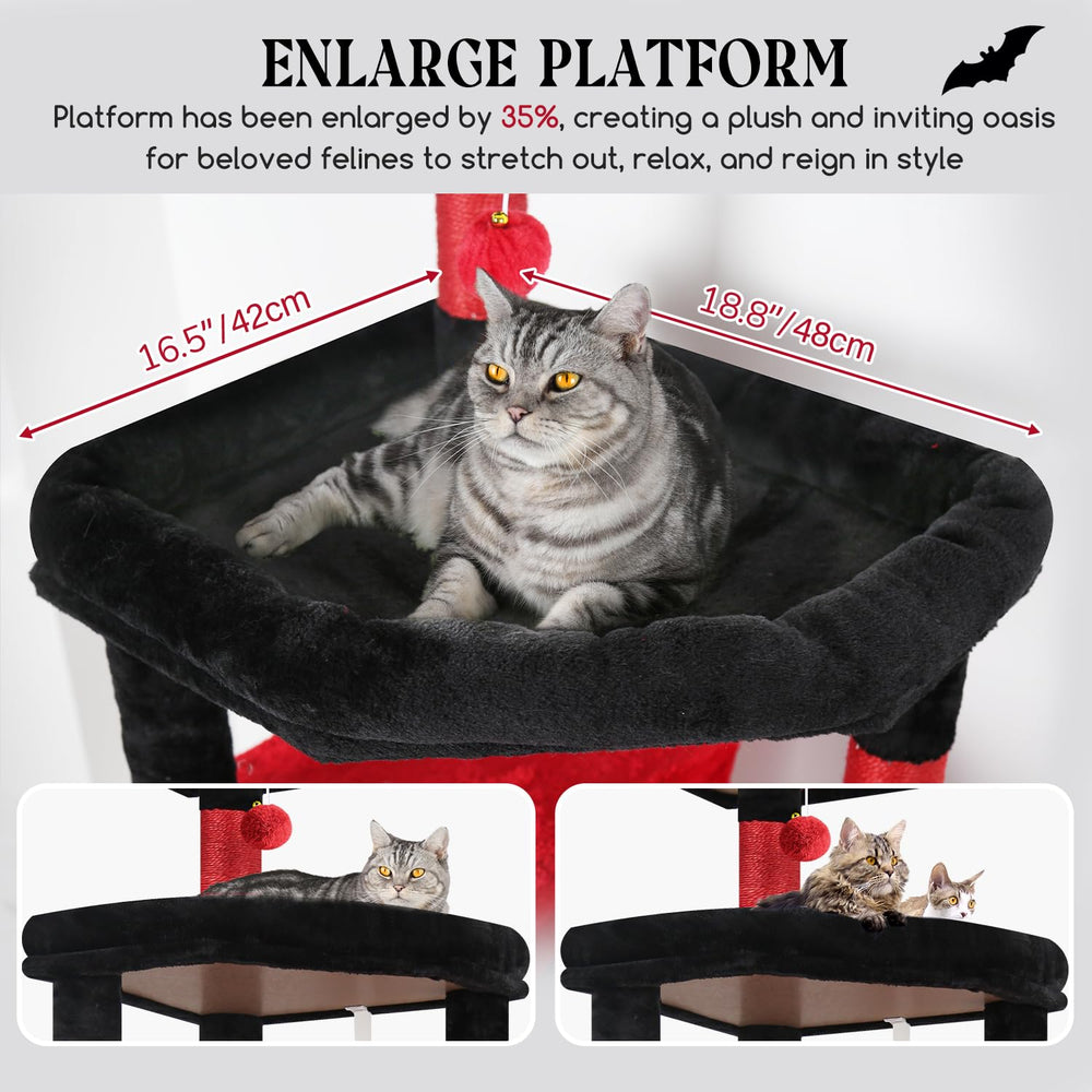 Globlazer xl cat-tree enlarged perches offer comfy spots for cats of all sizes.
