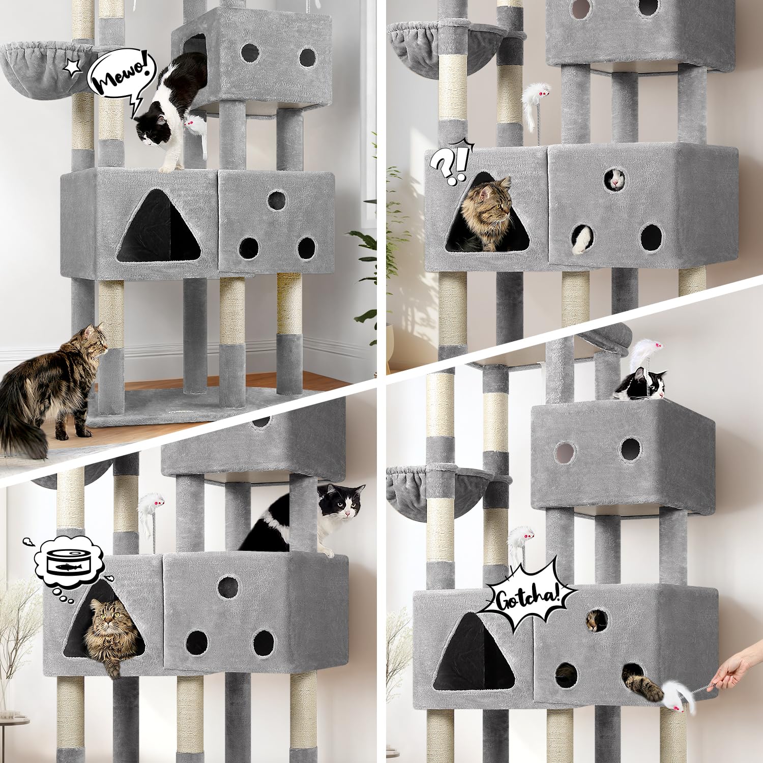 Globlazer XXL cat tree with 3 condos offers private spaces to reduce territorial disputes.
