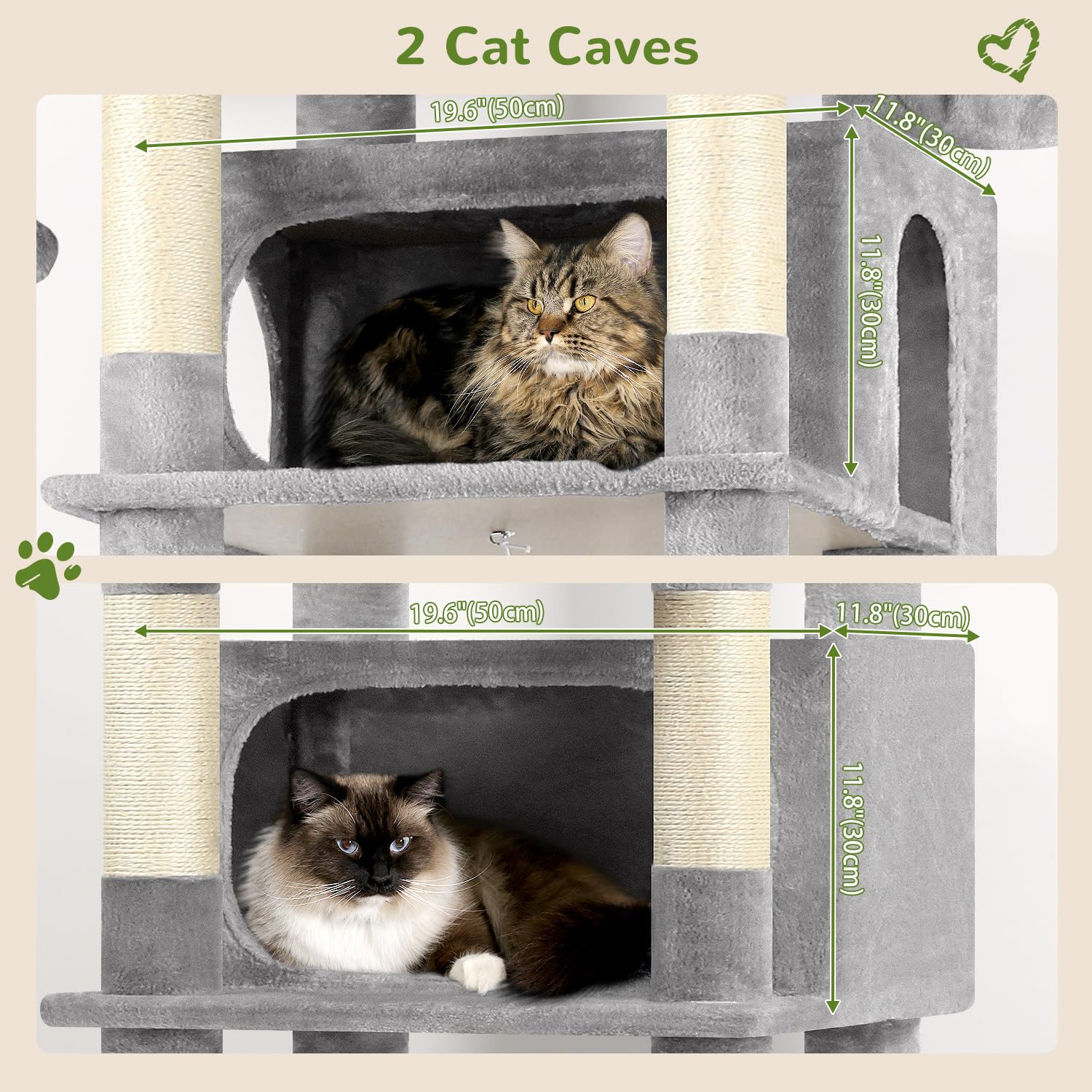 Globlazer XXL cat tree includes two spacious condos for private lounging.