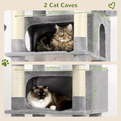 Globlazer XXL cat tree includes two spacious condos for private lounging.