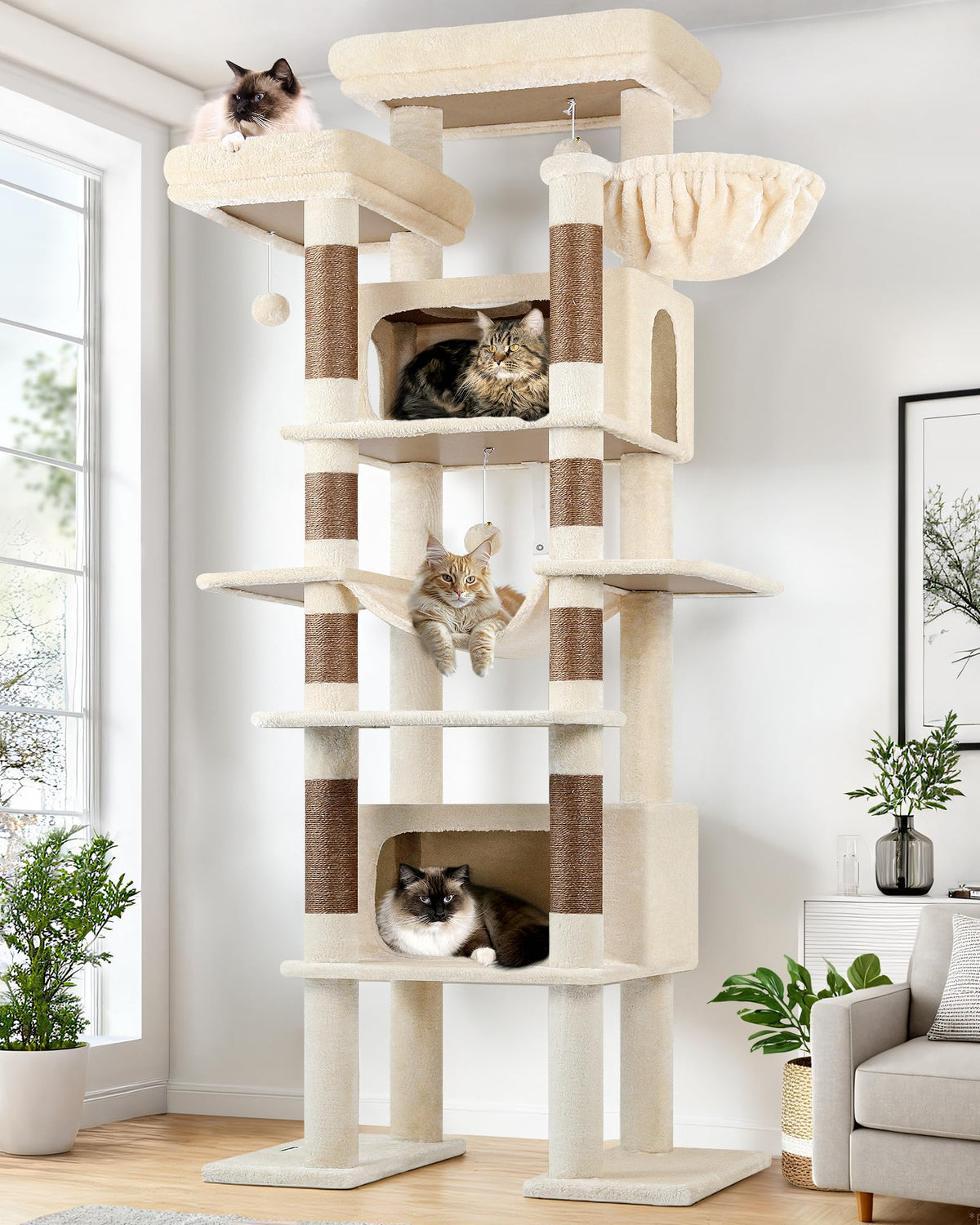 Globlazer XXL cat tree front-view image for elevated supervision and play.