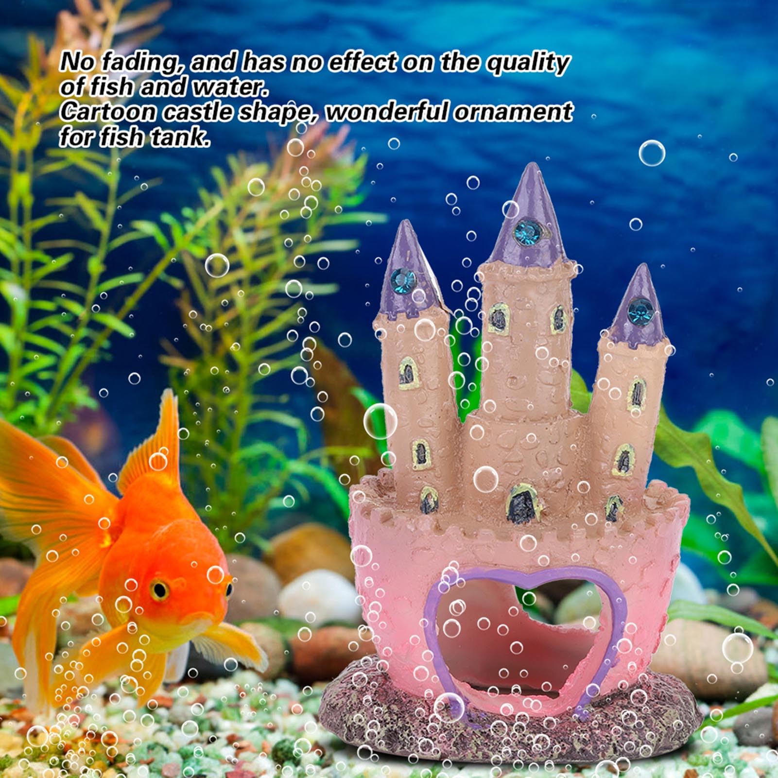 Glomora small castle interior view shows swim-through tunnels for calmer fish