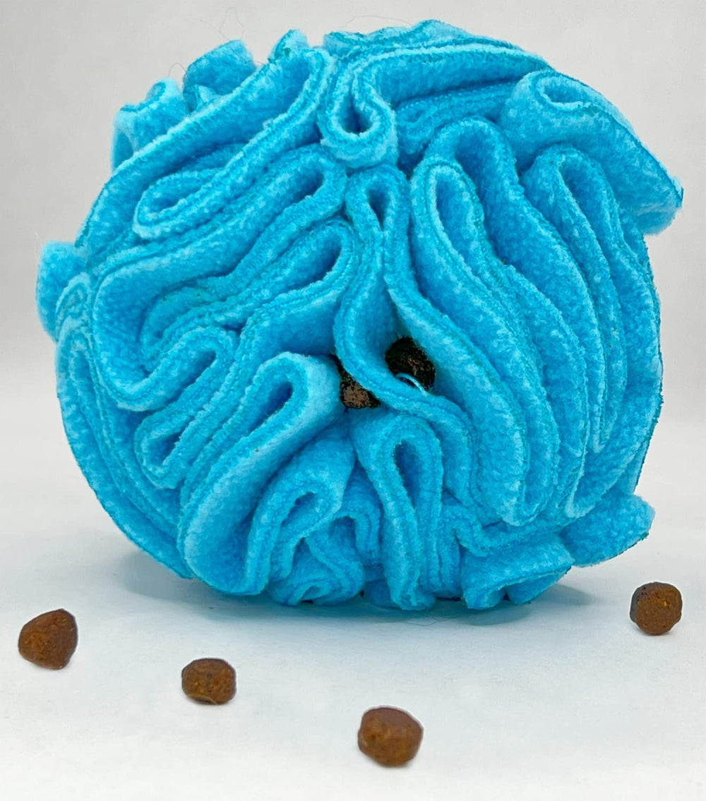 Glory To Dog snuffle ball toss play view showing treat rewards and movement.