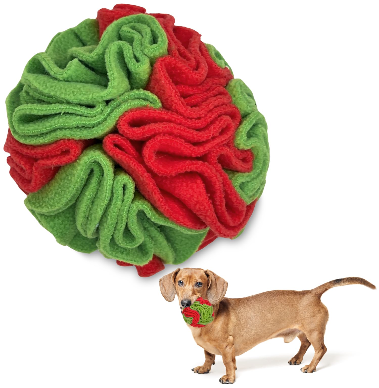 Glory To Dog Snuffle Ball small-breed playtime in festive colors.