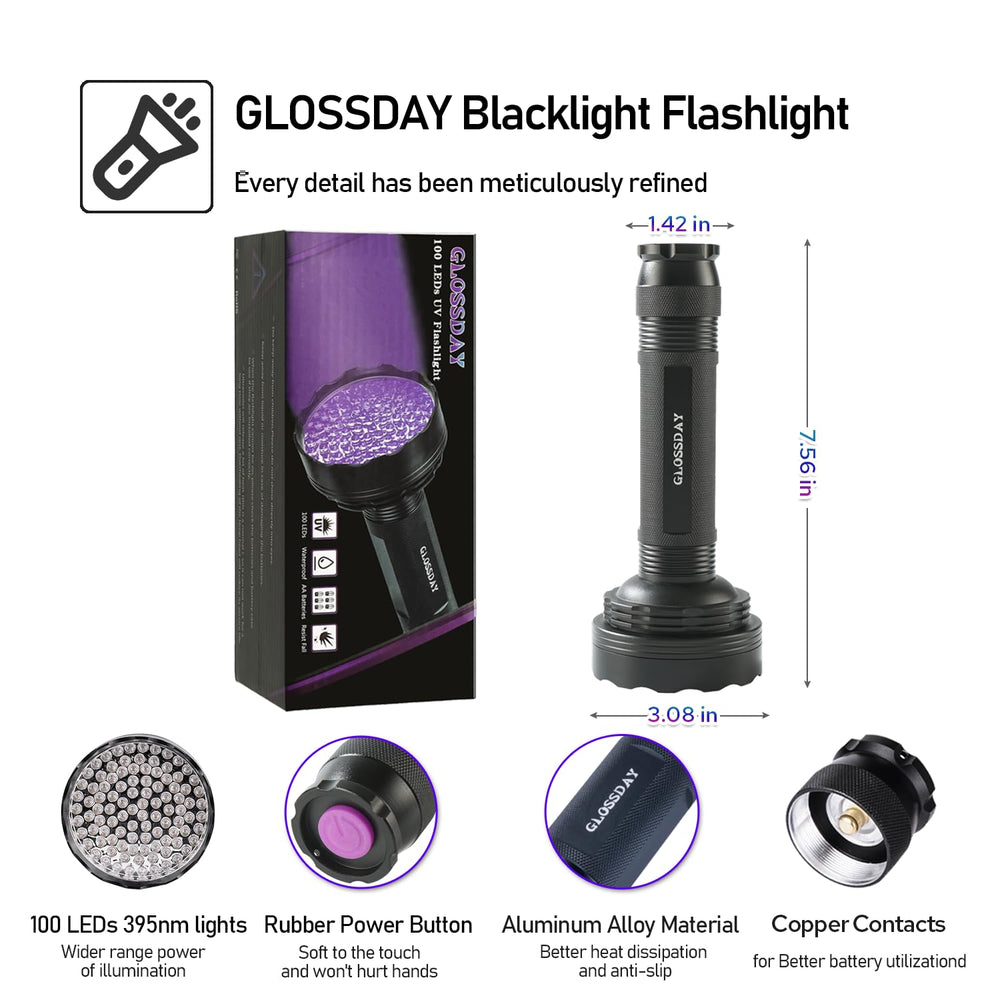 GLOSSDAY Linterna UV, uso doméstico, inspección interior y exterior con potente iluminación.