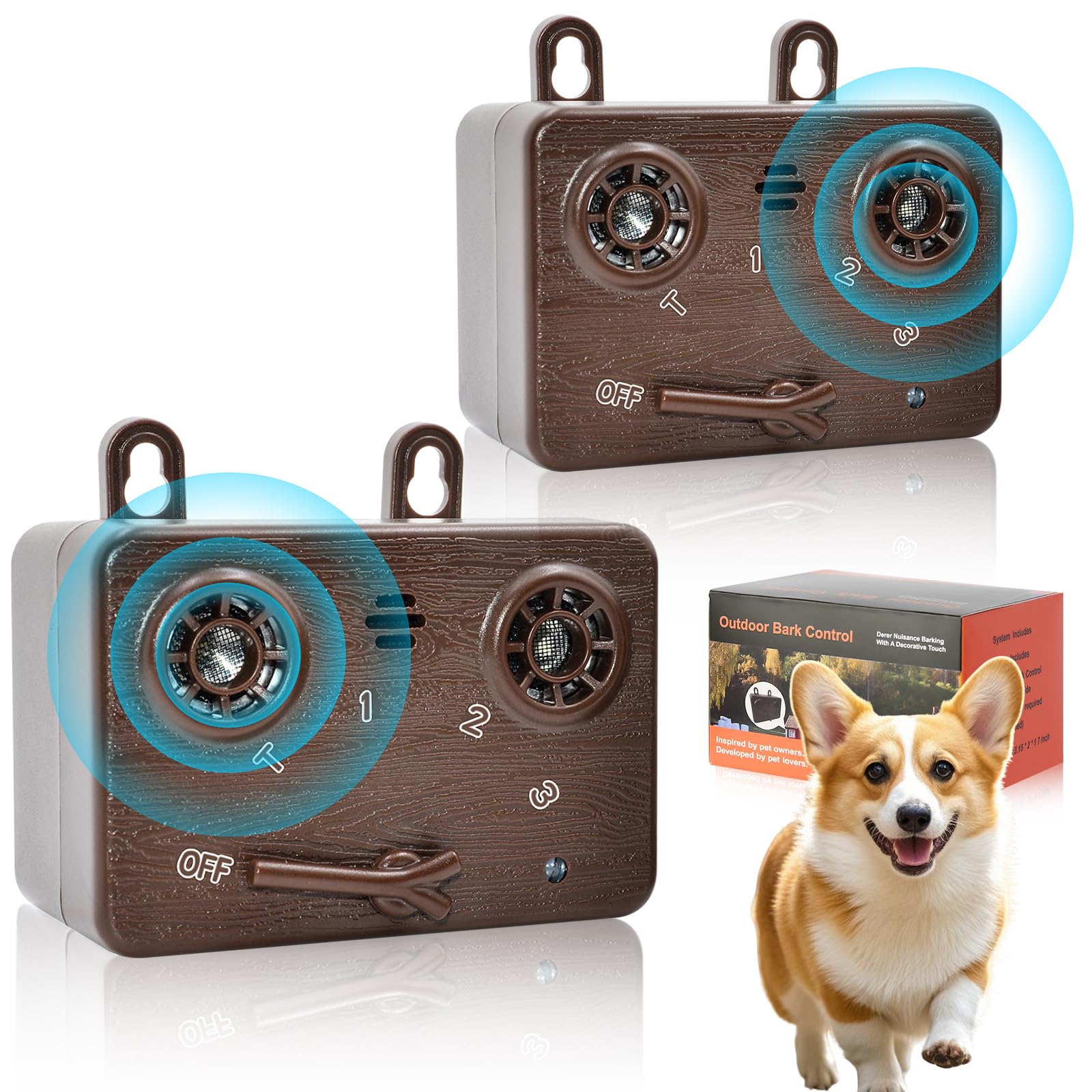 GlossyEnd Ultrasonic Dog Bark Silencer mounted on a wall reduces outdoor noise for peaceful neighborhoods.