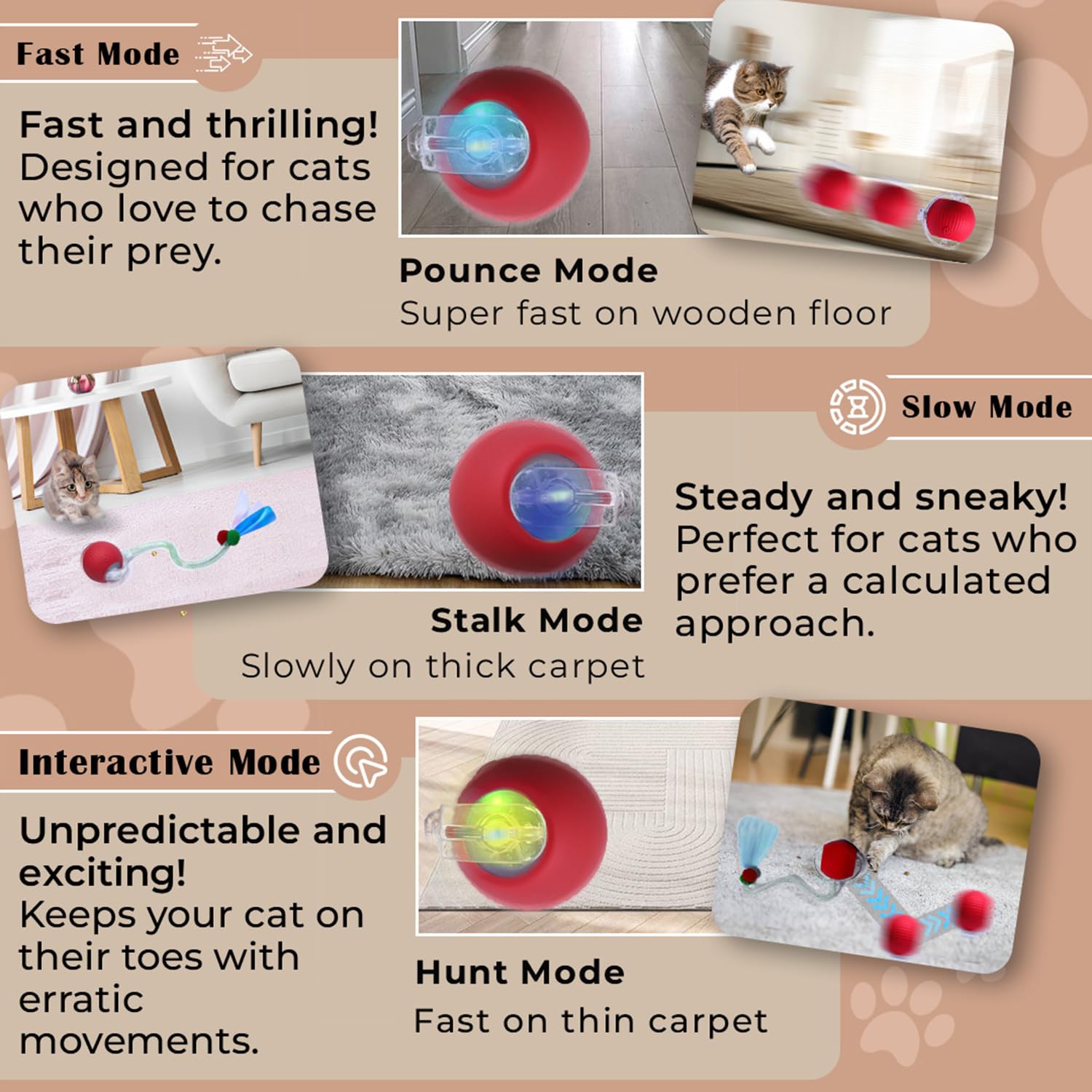 GlowPounce mode buttons demonstrate fast hunt and slow stalk options.