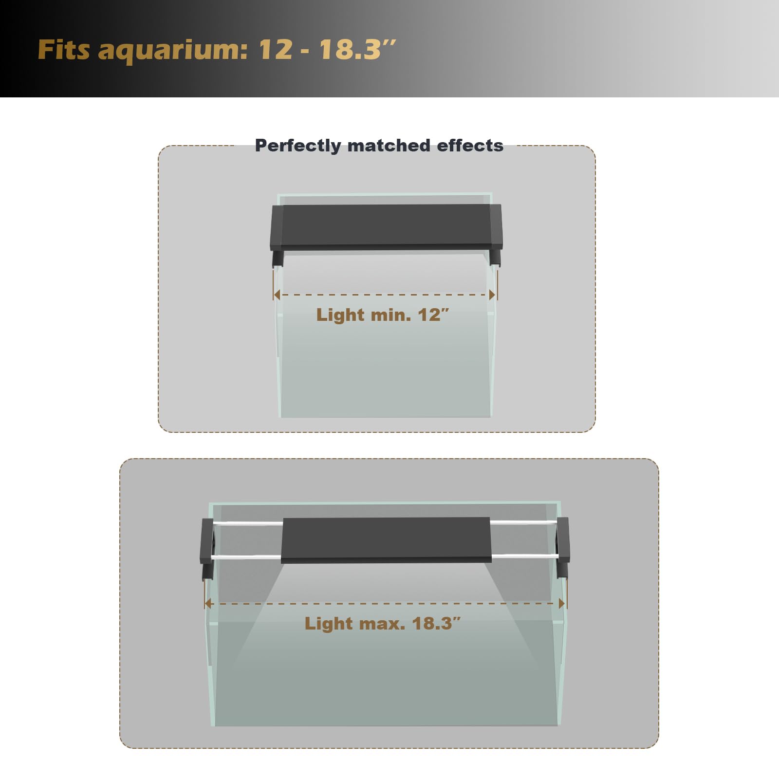 GLOWRIUM compact 12-18 inch fixture fits freshwater tanks neatly.