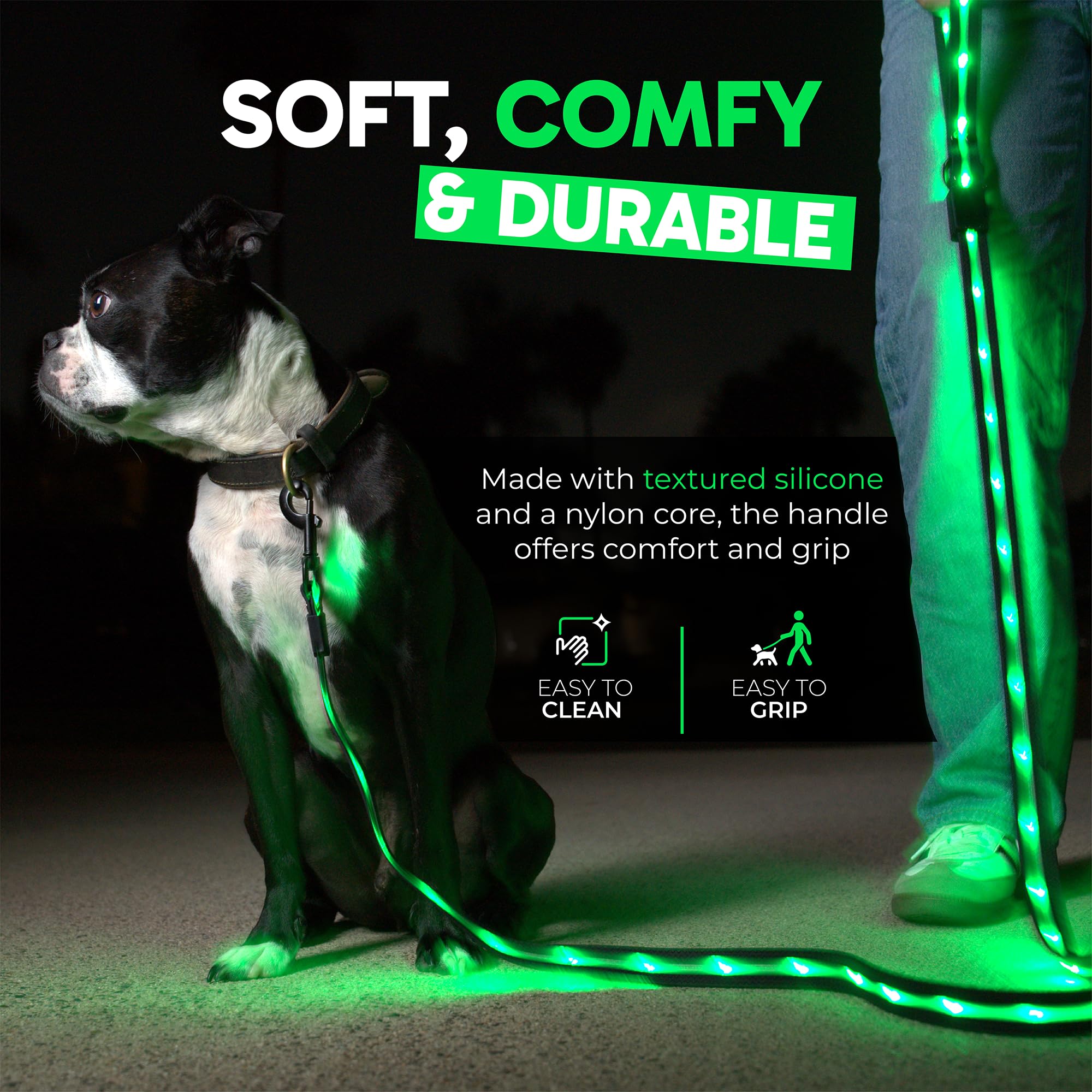 D-ring on Luminoid LED leash handle for accessories