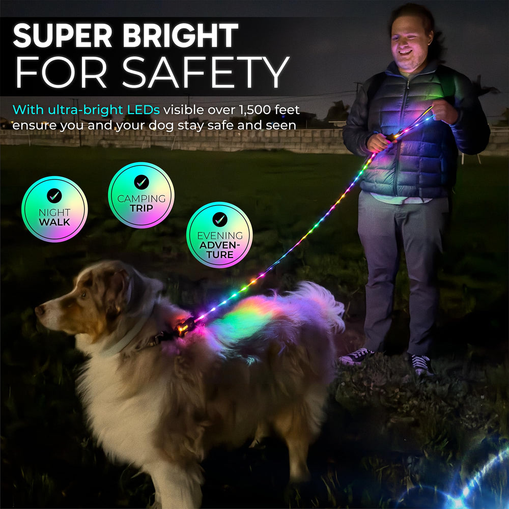 Soft-handle Luminoid LED leash by Glowy Zoey for comfortable grip