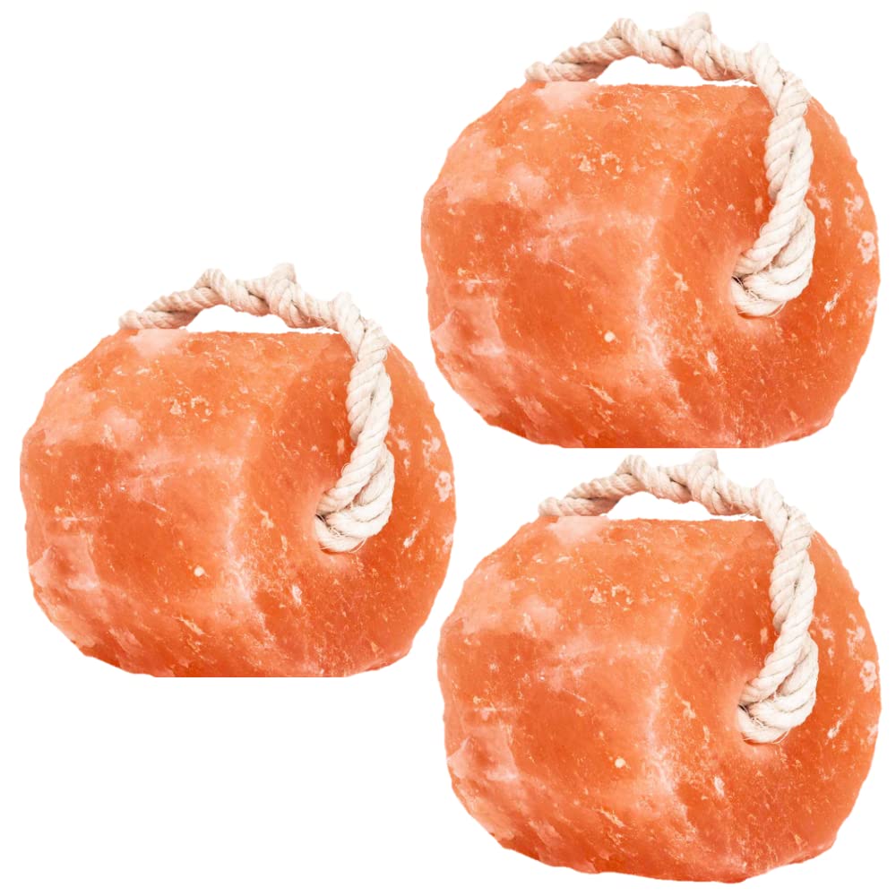 Glowyn Pink Himalayan salt lick block on rope for horses with mineral-rich surface