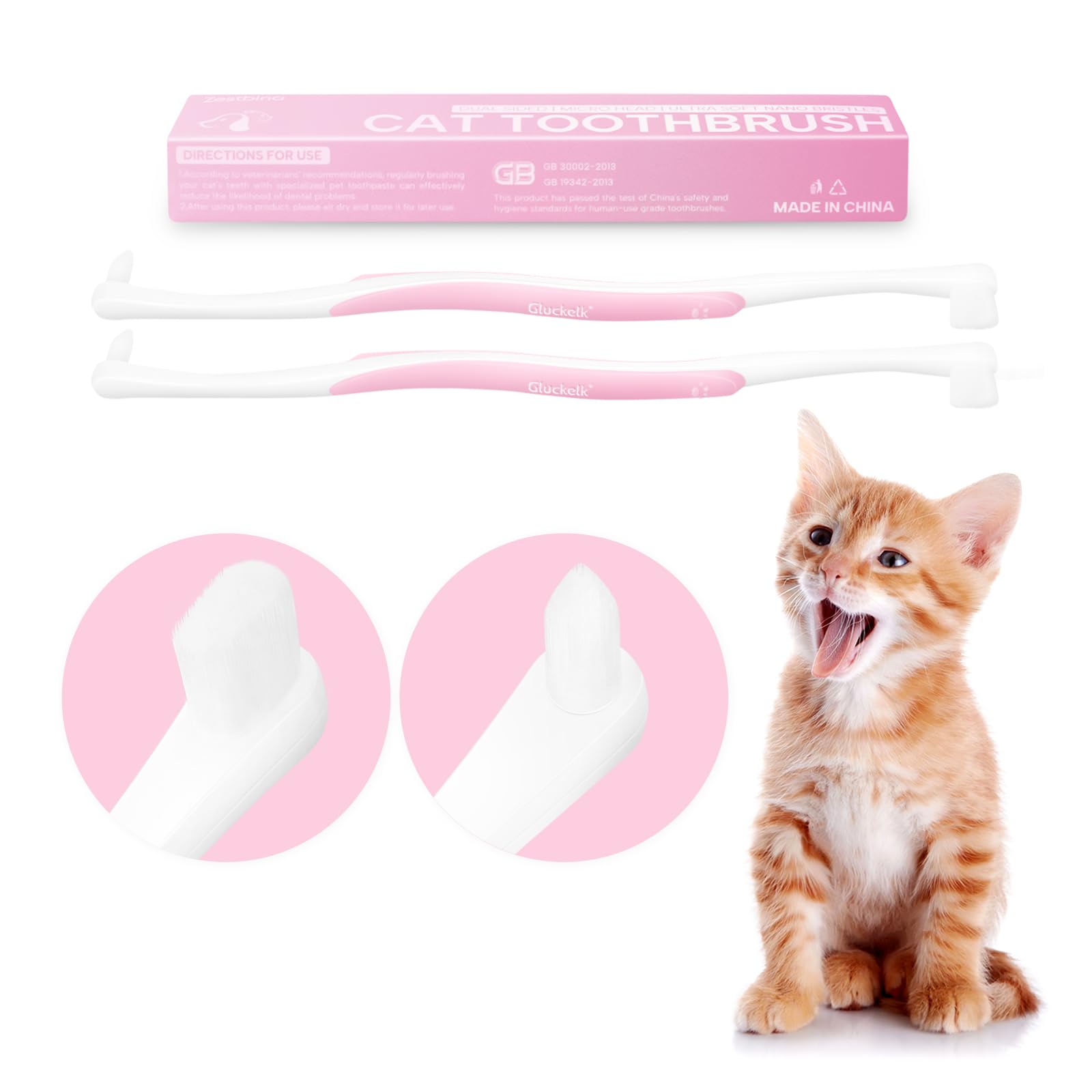 Gluckelk micro-head cat toothbrush reaches hard-to-clean areas for gentle daily care.