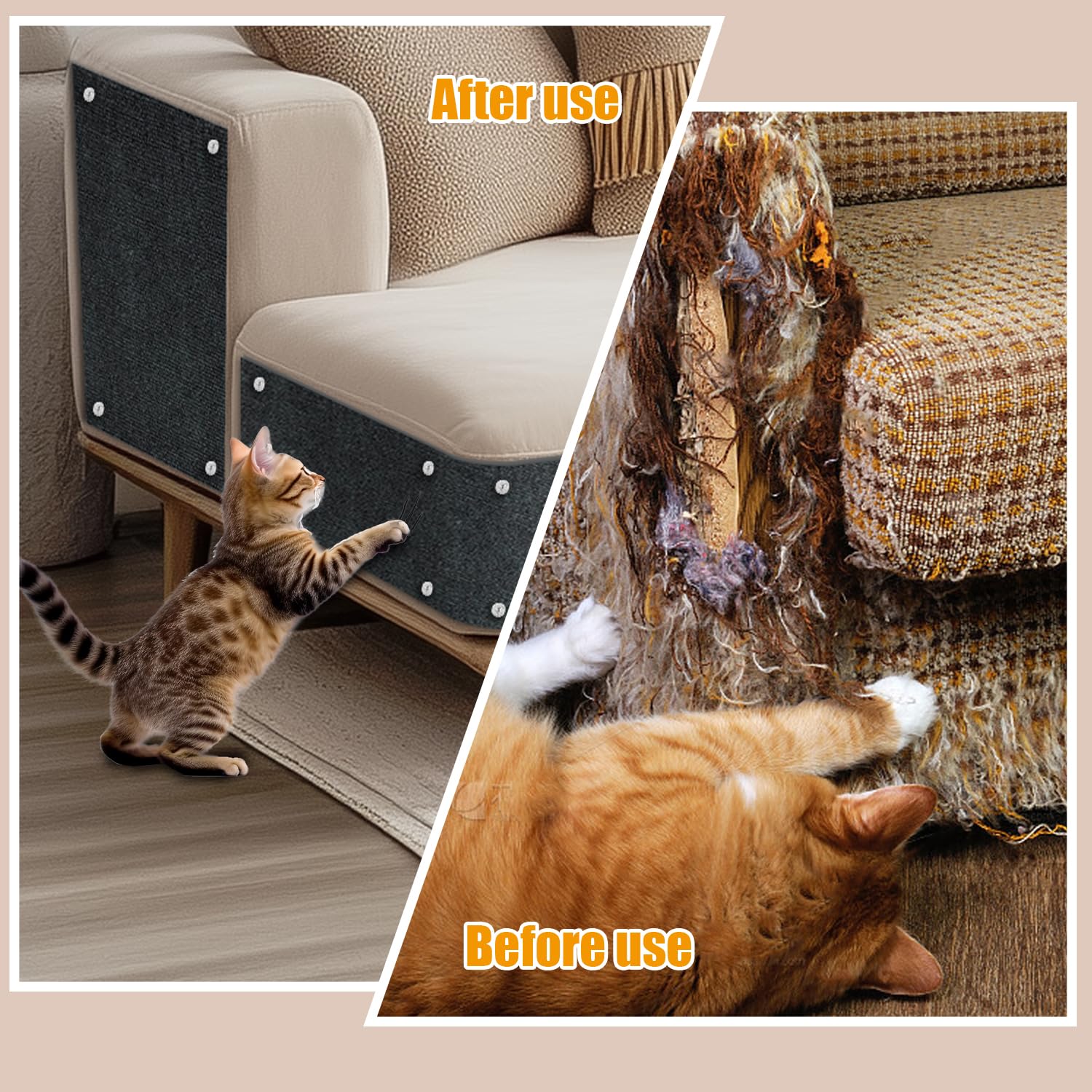 GMEZZO Cat Scratch Mat shows spiral nails and film for reinforced durability and stability.