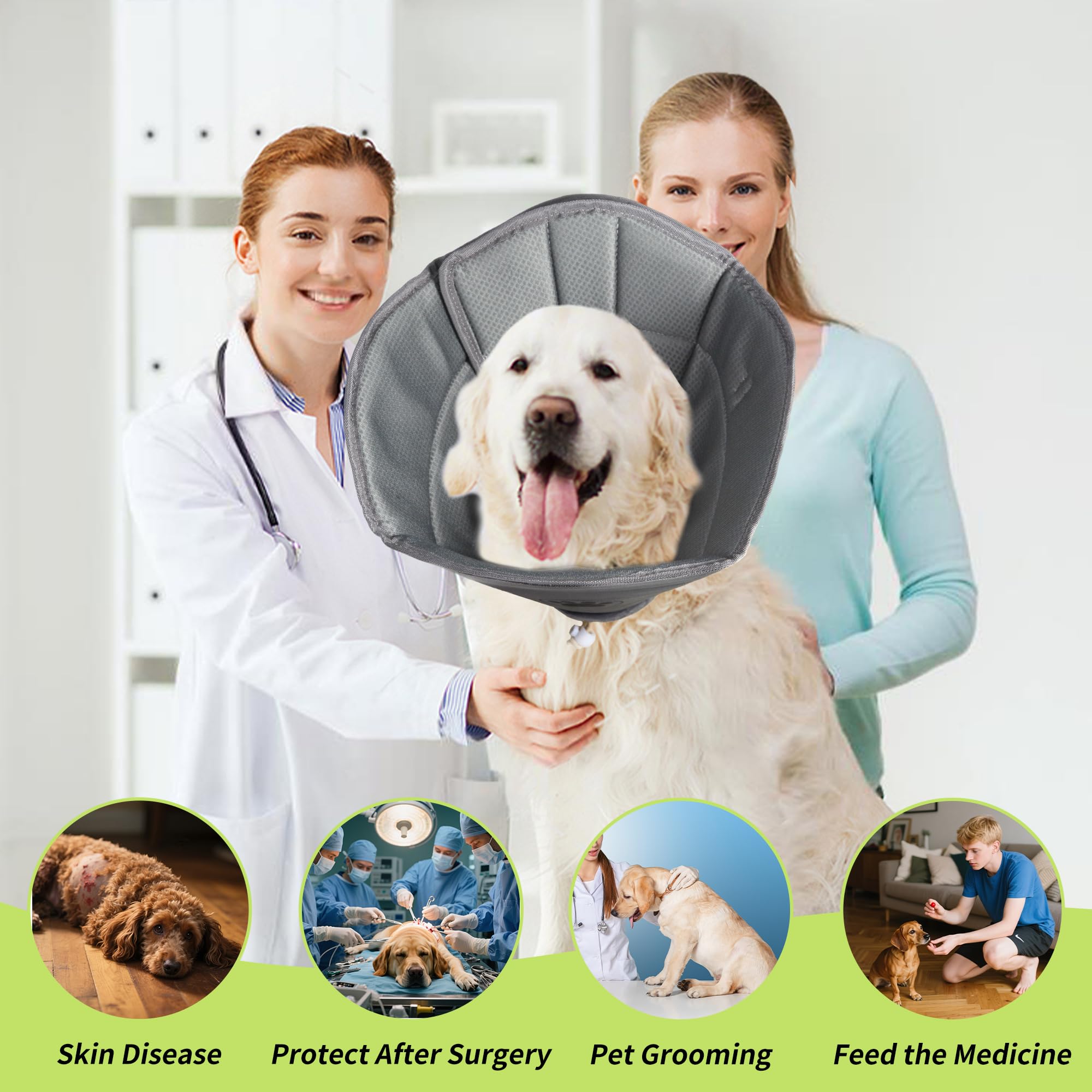 Gmkato Soft Dog Cone adjustable drawstring ensures snug, custom fit.