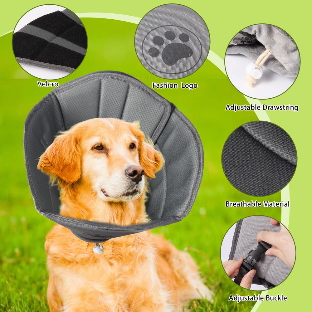 Gmkato Soft Dog Cone elastic band prevents cone removal during activity.