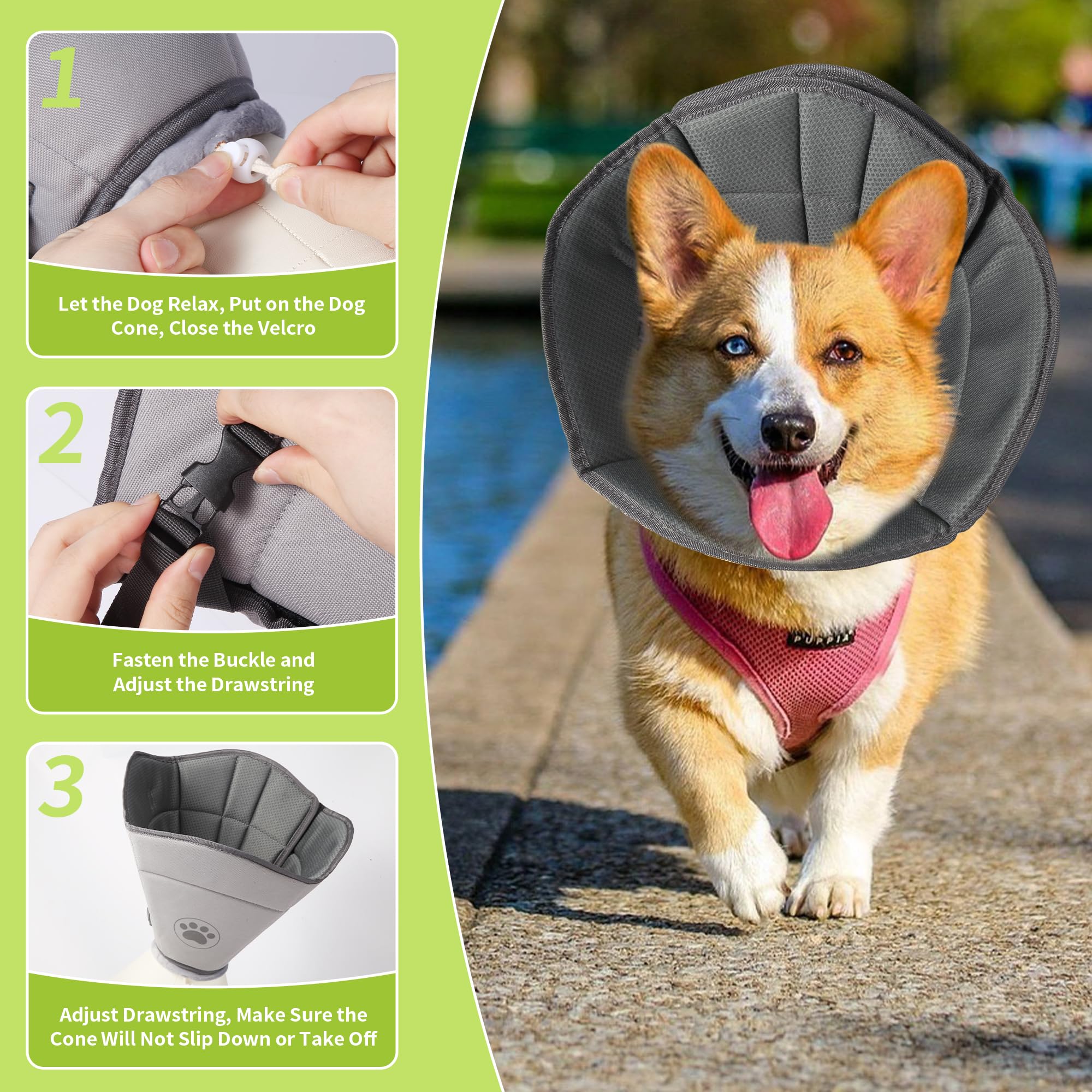 Gmkato Soft Dog Cone measurement guide helps pick the right size.