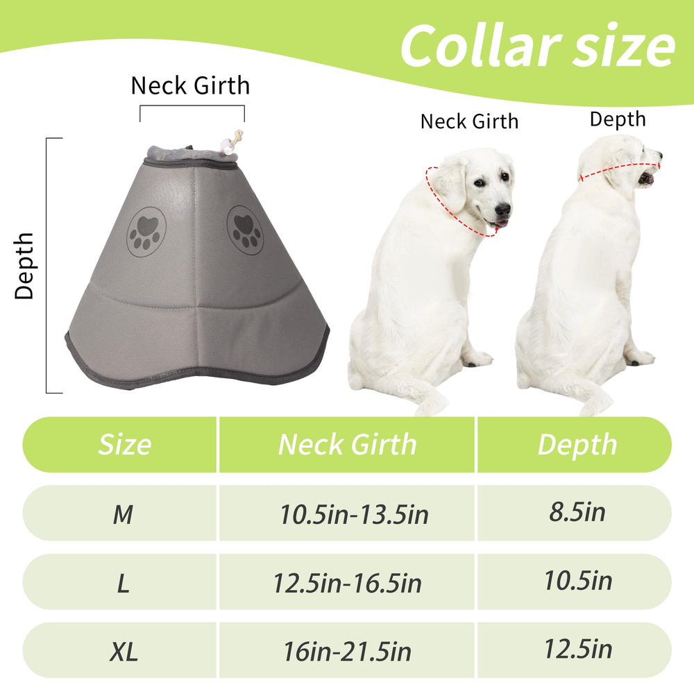 Gmkato Soft Dog Cone on dog neck with secure stay-on protection.