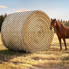 GmTonty hay net round bale 6x6ft setup reduces waste during feeding.