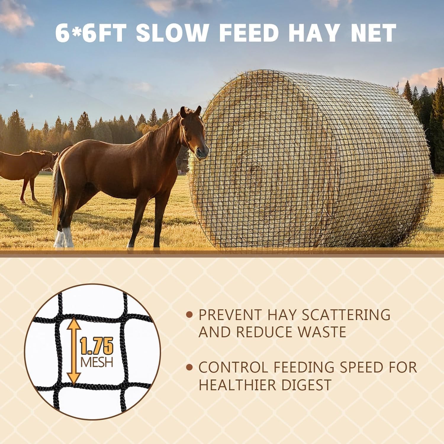 GmTonty bale-fit versatility image demonstrates use with 4x4ft and 5x5ft bales.