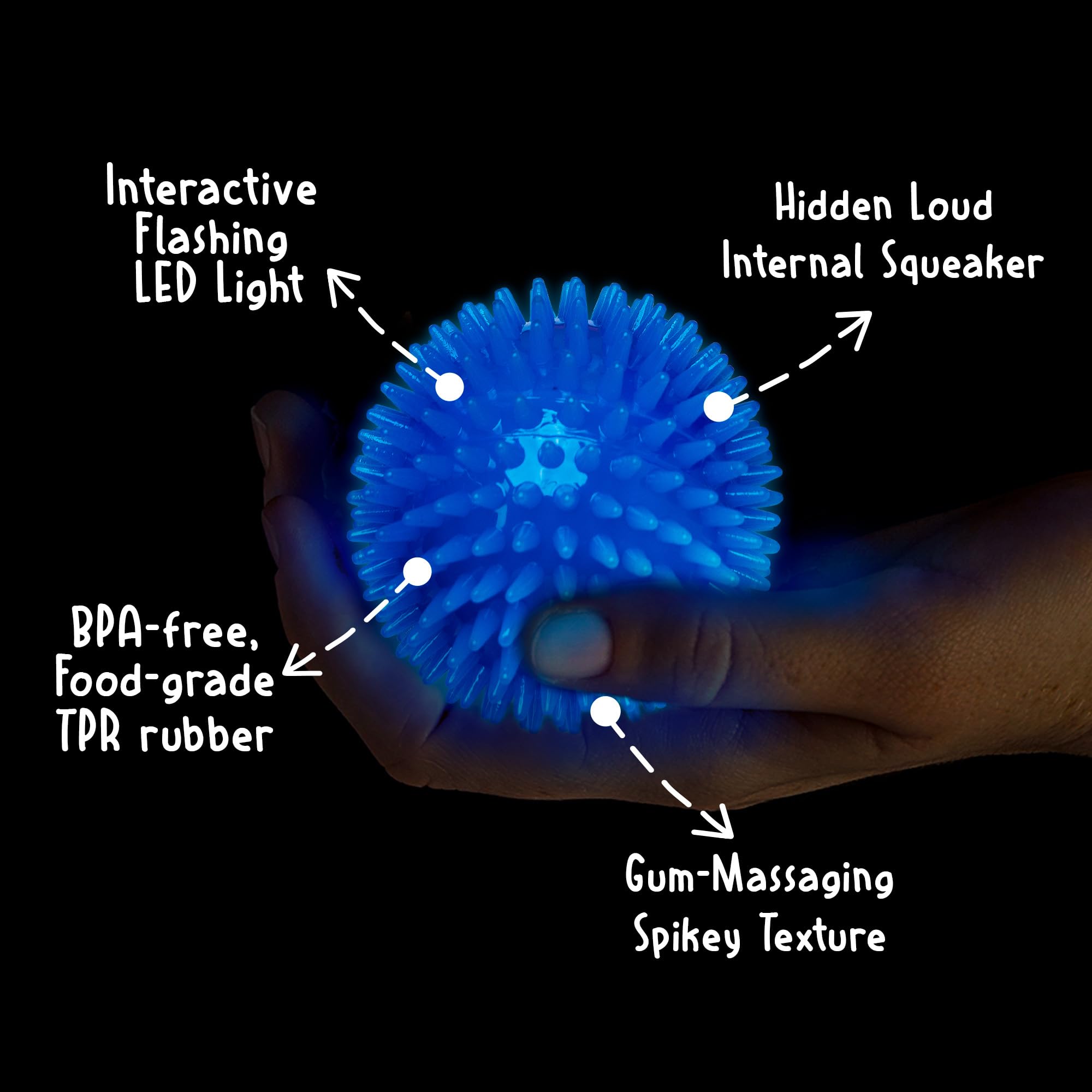 Gnawsome 3.5-inch Spiky Squeak Ball interior squeaker adds excitement for dogs.