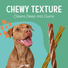 Gnawturals beef-hide texture delivers natural scrubbing action to help reduce buildup.