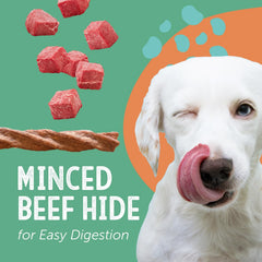 Gnawturals twisted sticks closeup shows durable chew for longer chewing sessions.