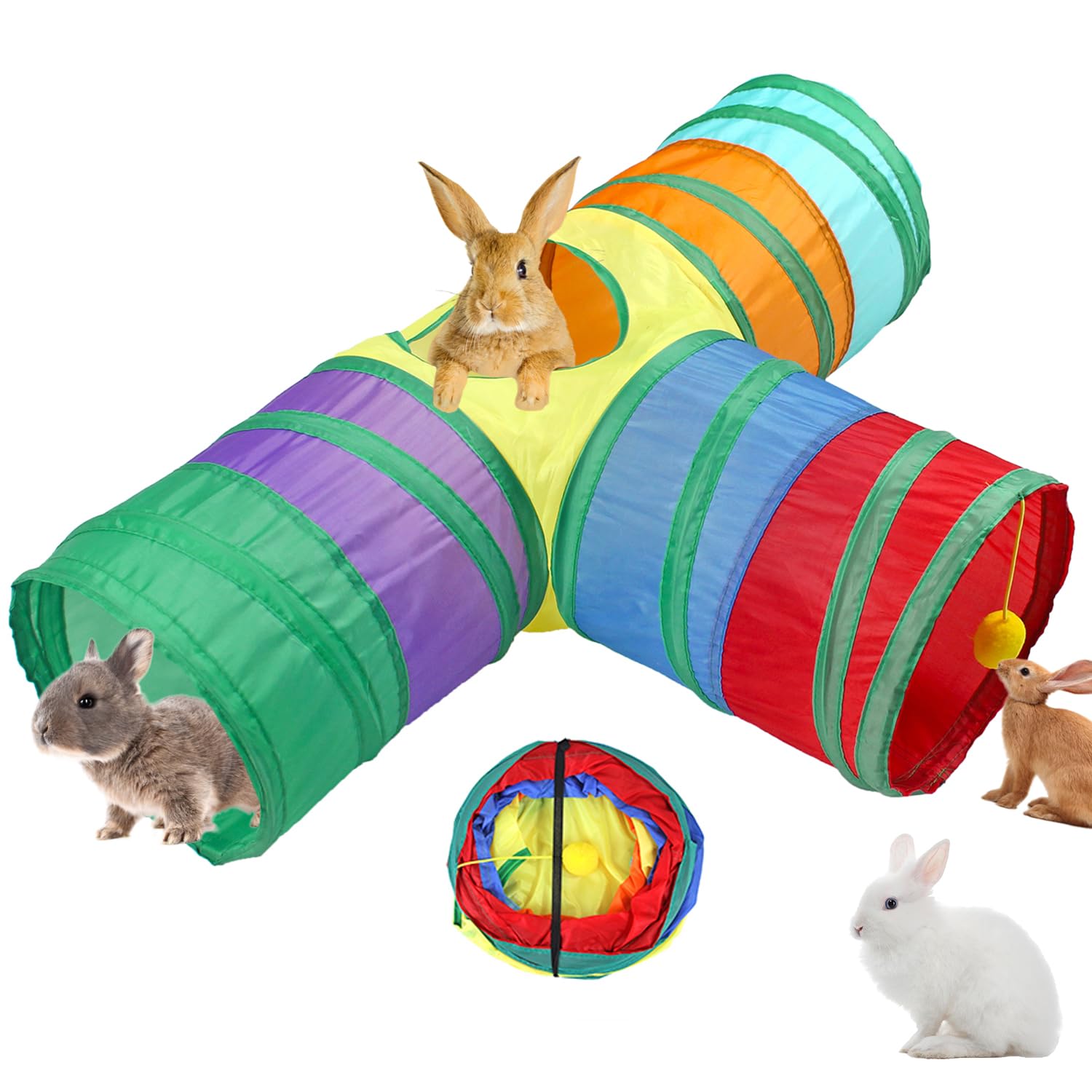 GNB PET rabbit tunnel three-way with hanging ball for interactive play