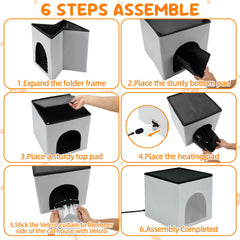 GNEORA waterproof material keeps the heated cat house dry in wet weather.
