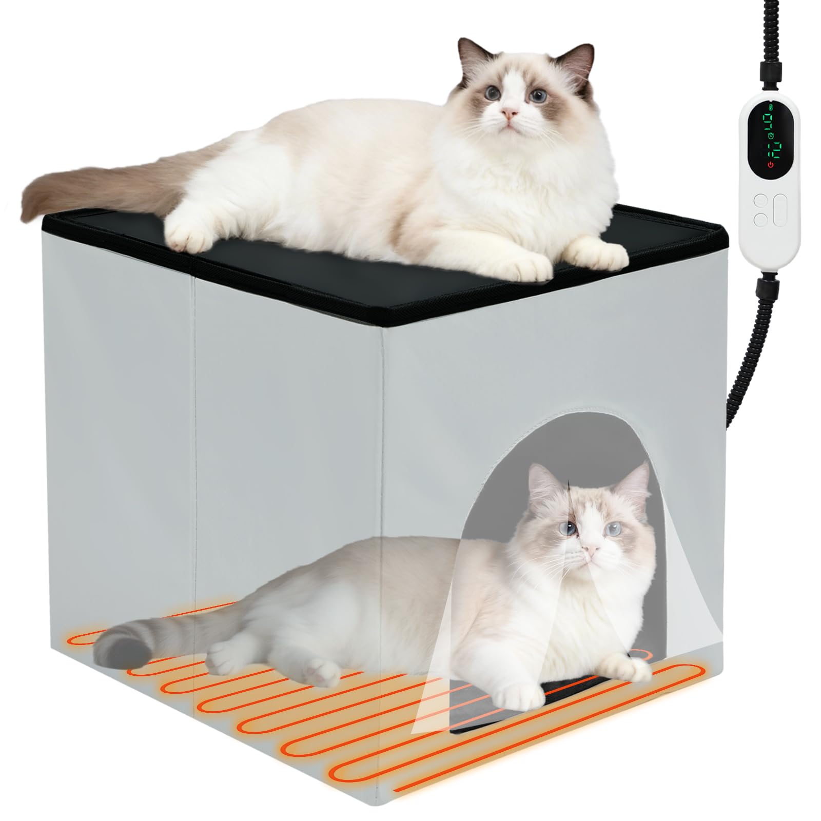 GNEORA heated cat house foldable design for easy storage and warm comfort.