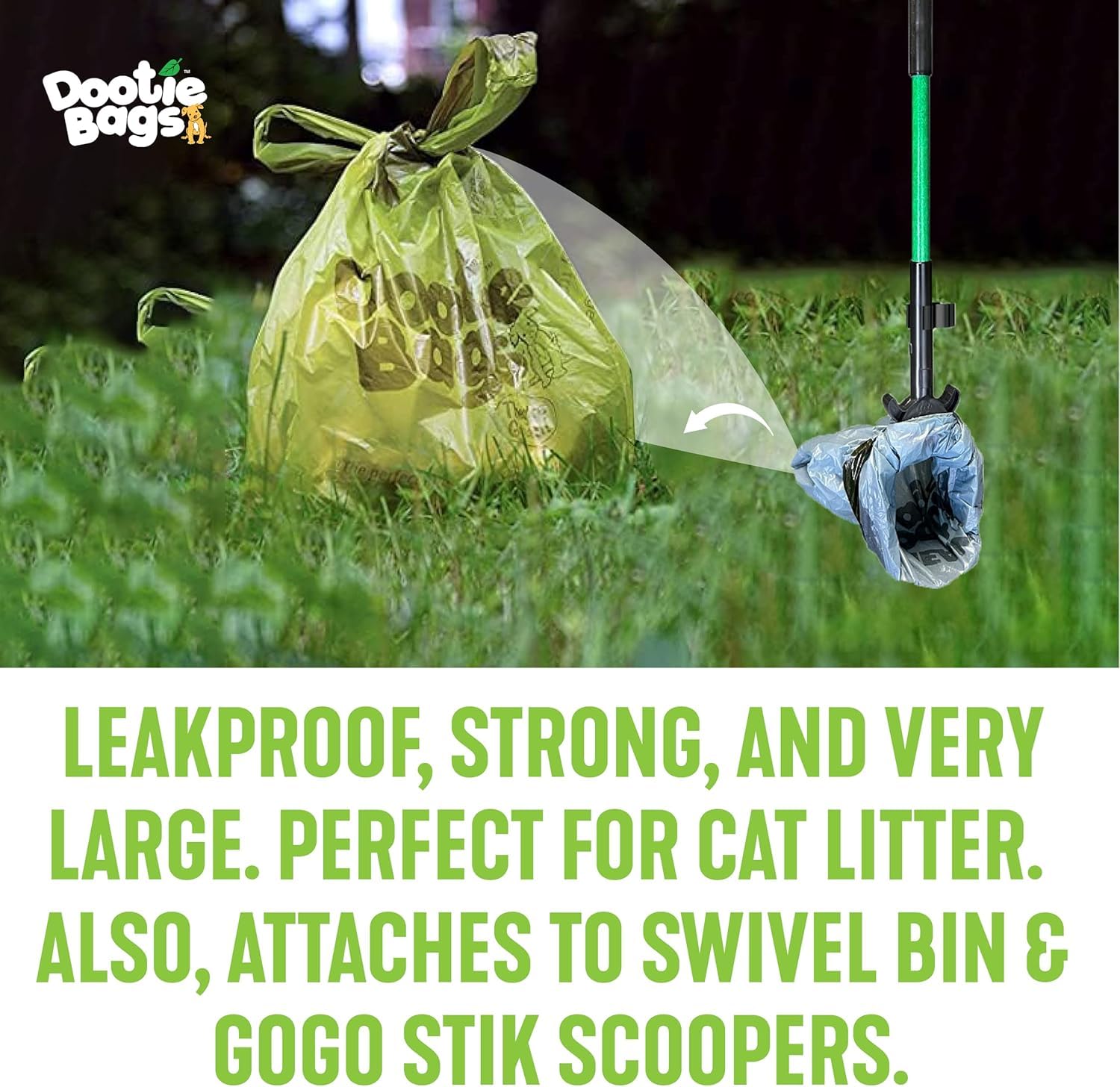 GoGo Stik Dootie Bag scooper compatibility supports quick, tidy waste disposal.