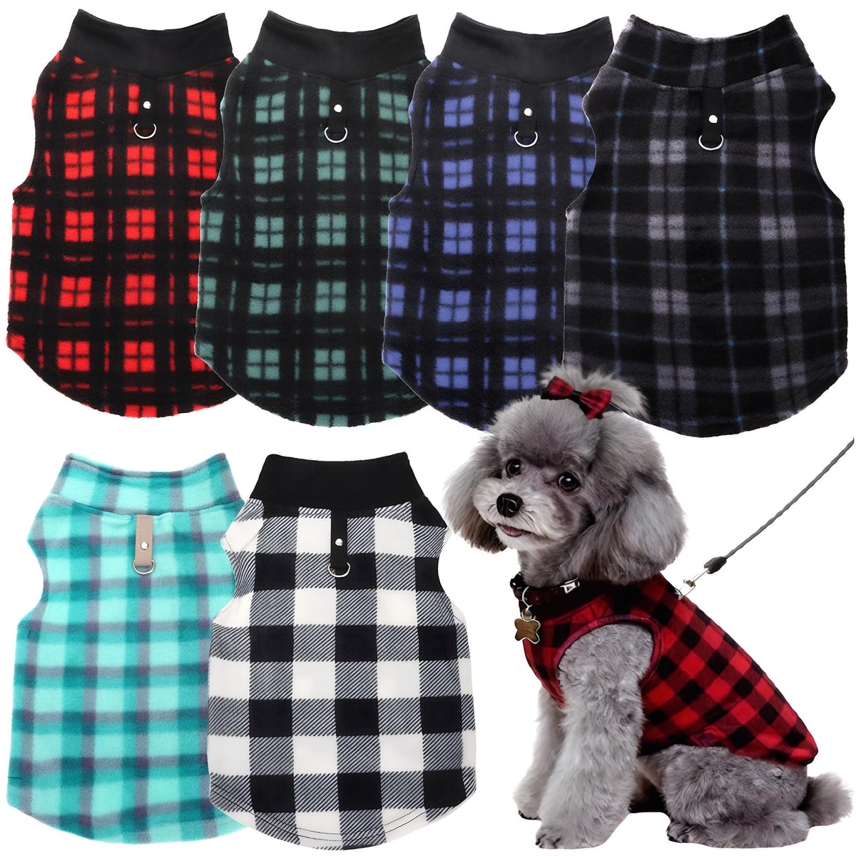 Goaste plaid dog sweater front view keeps your pet warm and stylish.