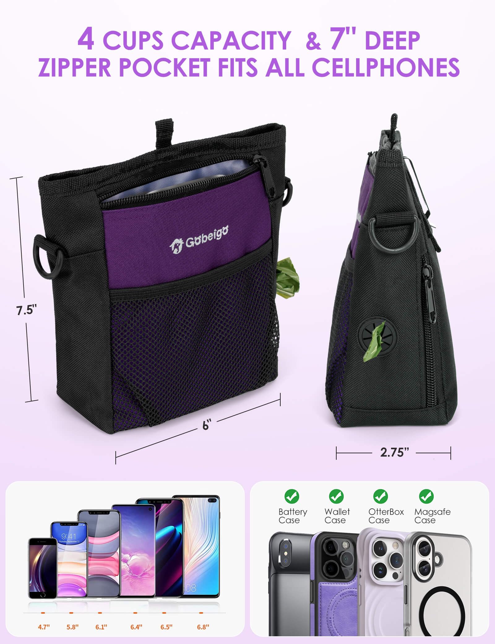 Gobeigo 4-cup treat bag roomy main compartment