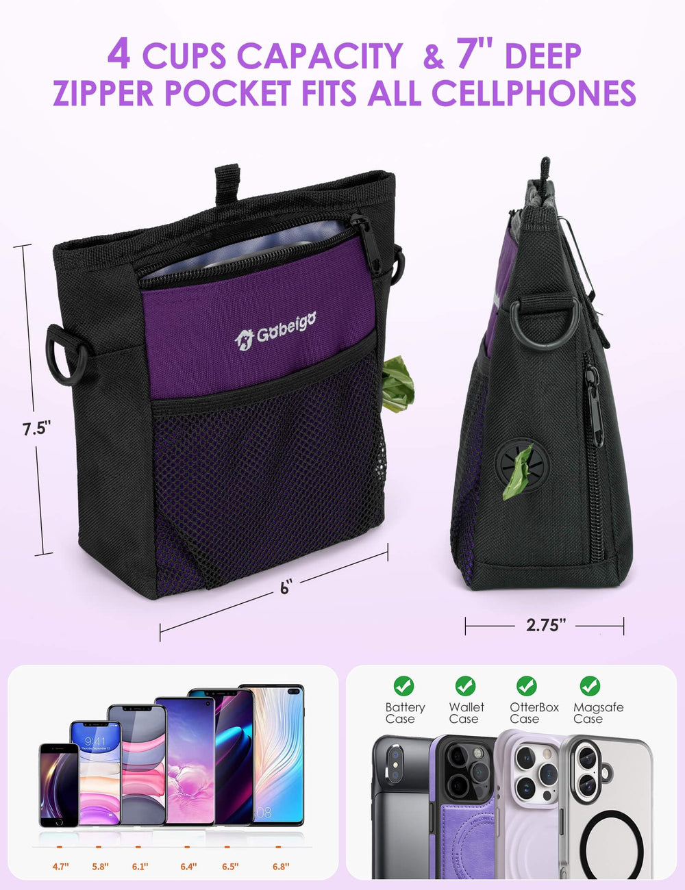 Gobeigo 4-cup treat bag roomy main compartment