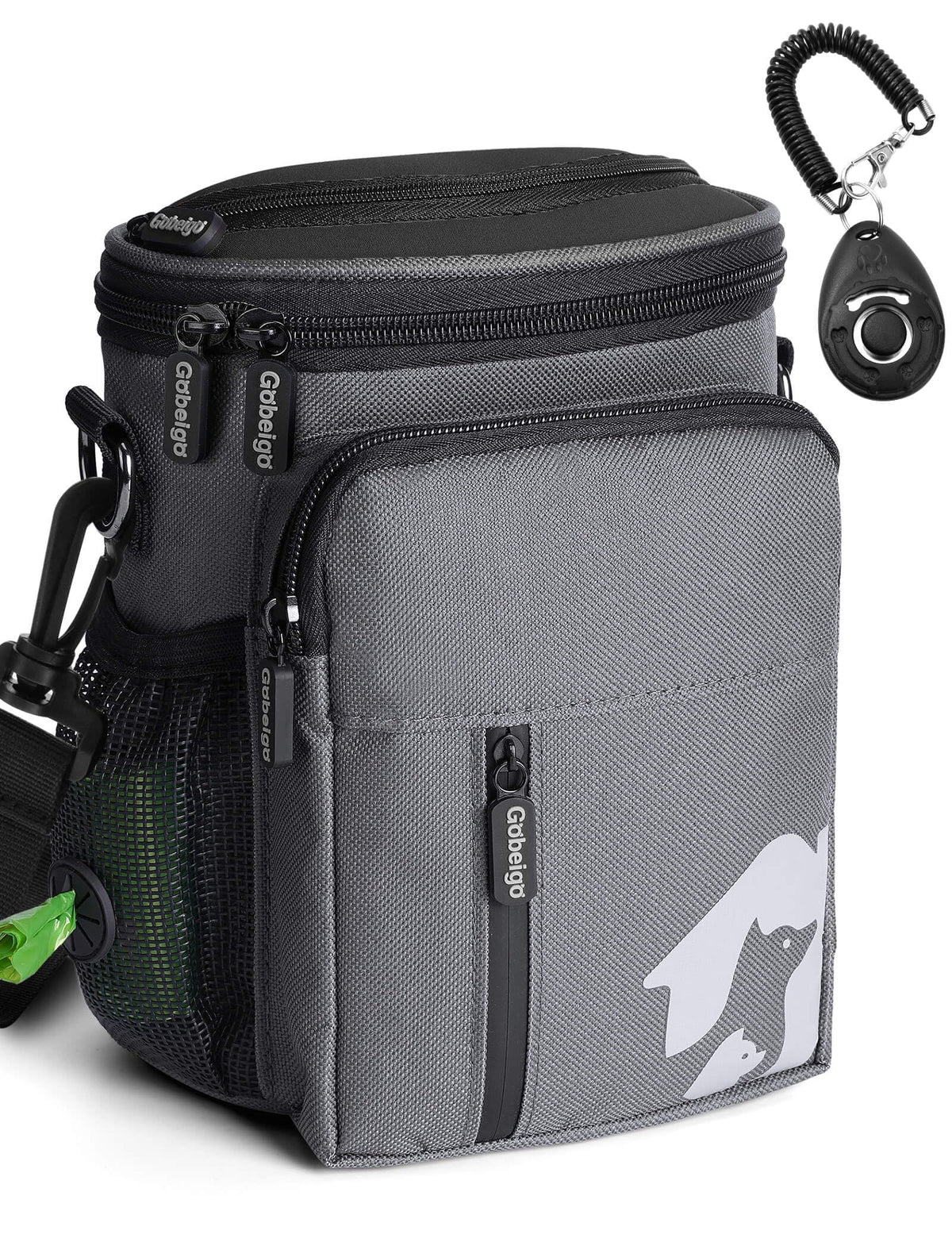 Gobeigo 8 cup dog treat pouch top opening for quick treats on the go.