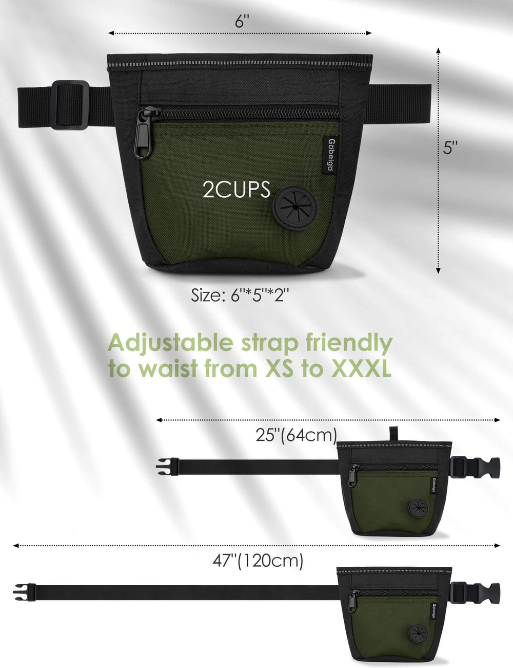 Gobeigo dog treat pouch 2-cup capacity suitable for daily outings