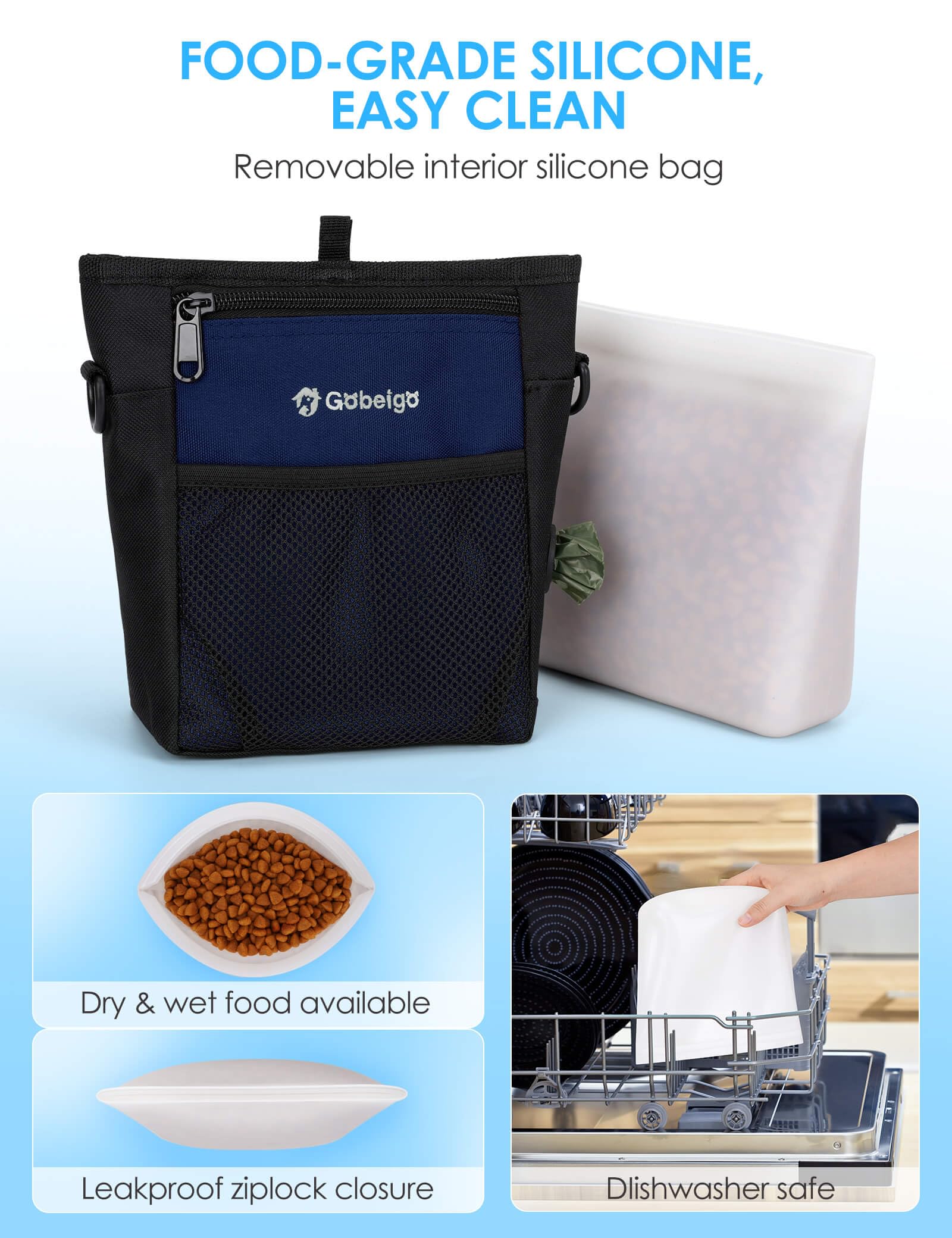 Gobeigo dog treat pouch front pocket phone fits securely for quick access.