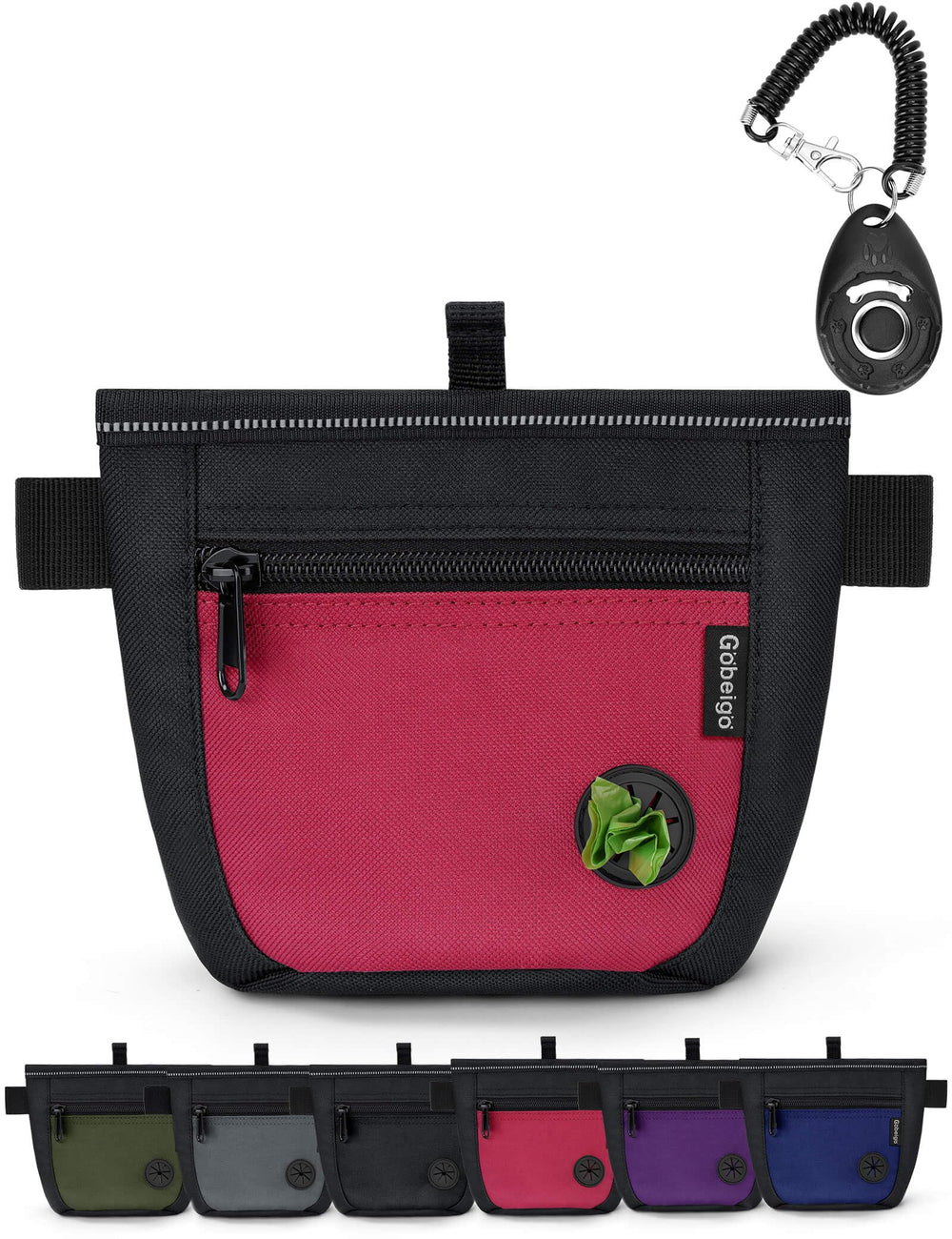Gobeigo dog treat pouch with magnetic closure for spill prevention during walks