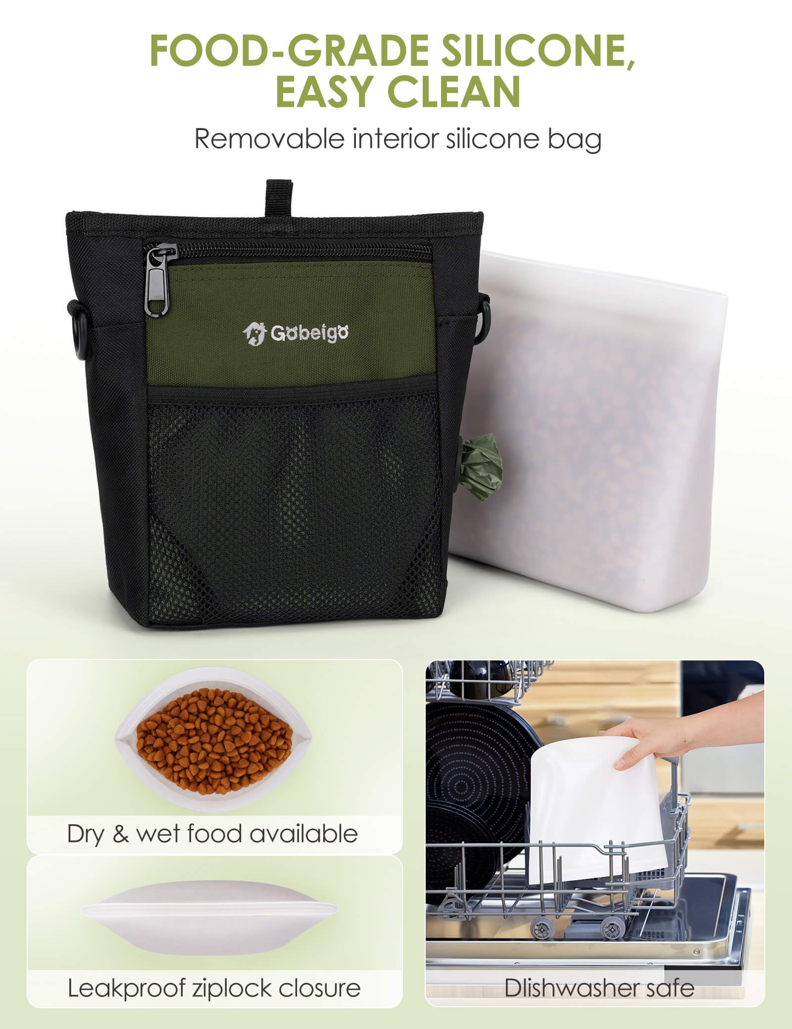Gobeigo silicone snack bag inside keeps treats fresh and mess-free during outings.