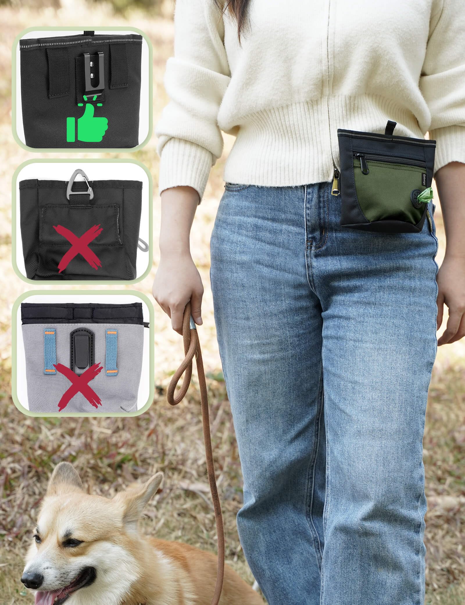Gobeigo dog treat pouch with training clicker included supports pet training